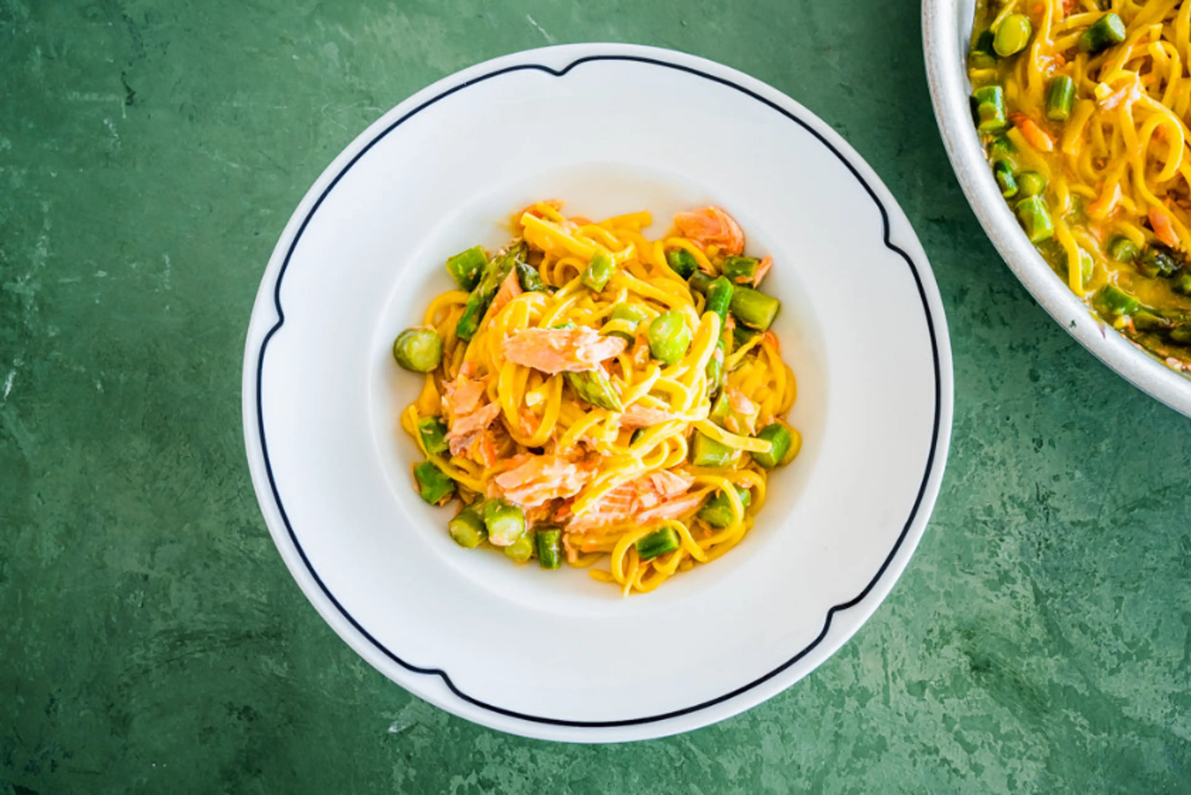 Smoked trout, asparagus and lemon linguine