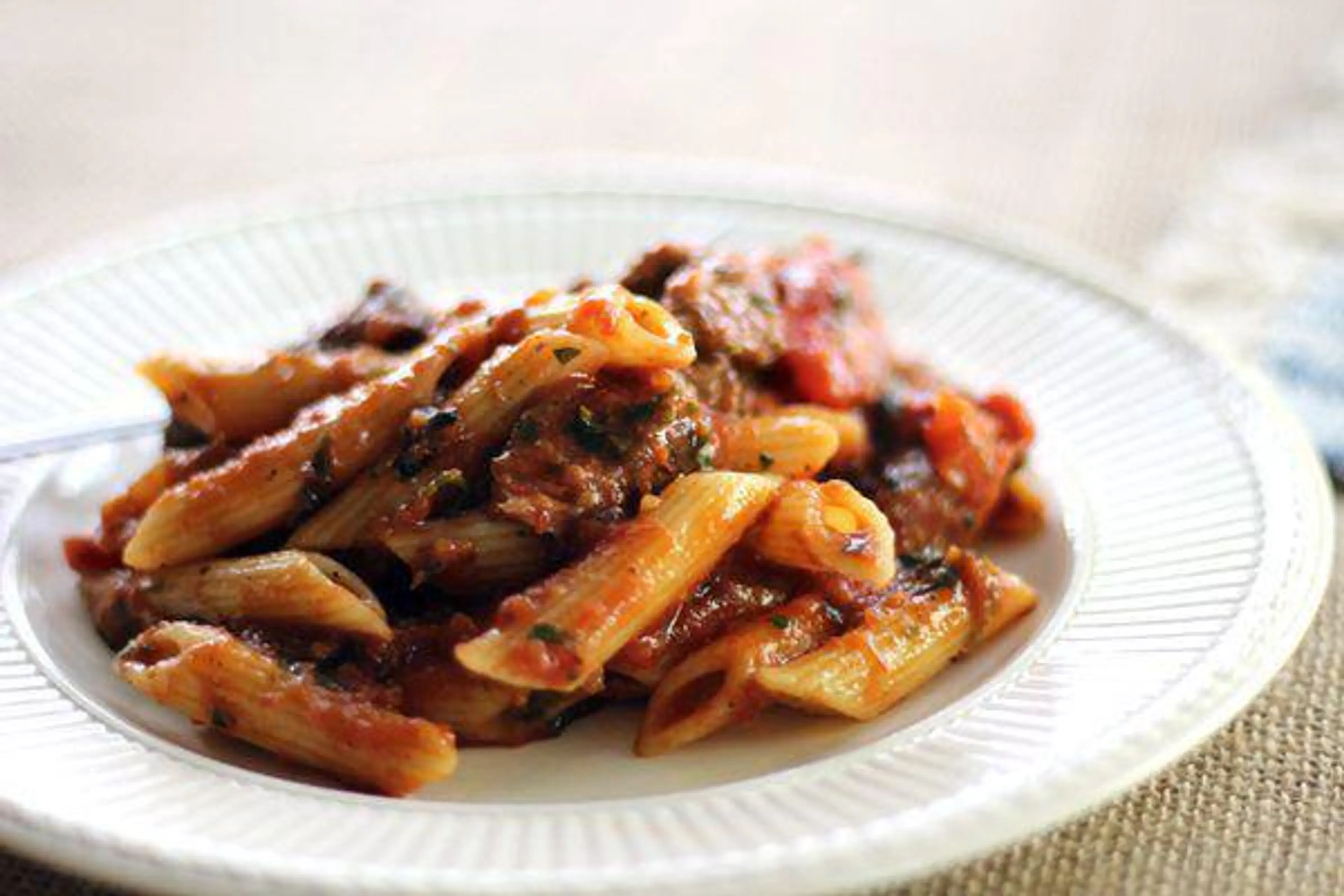Chimichurri Steak Penne Pasta with Broiled Tomatoes in Marin