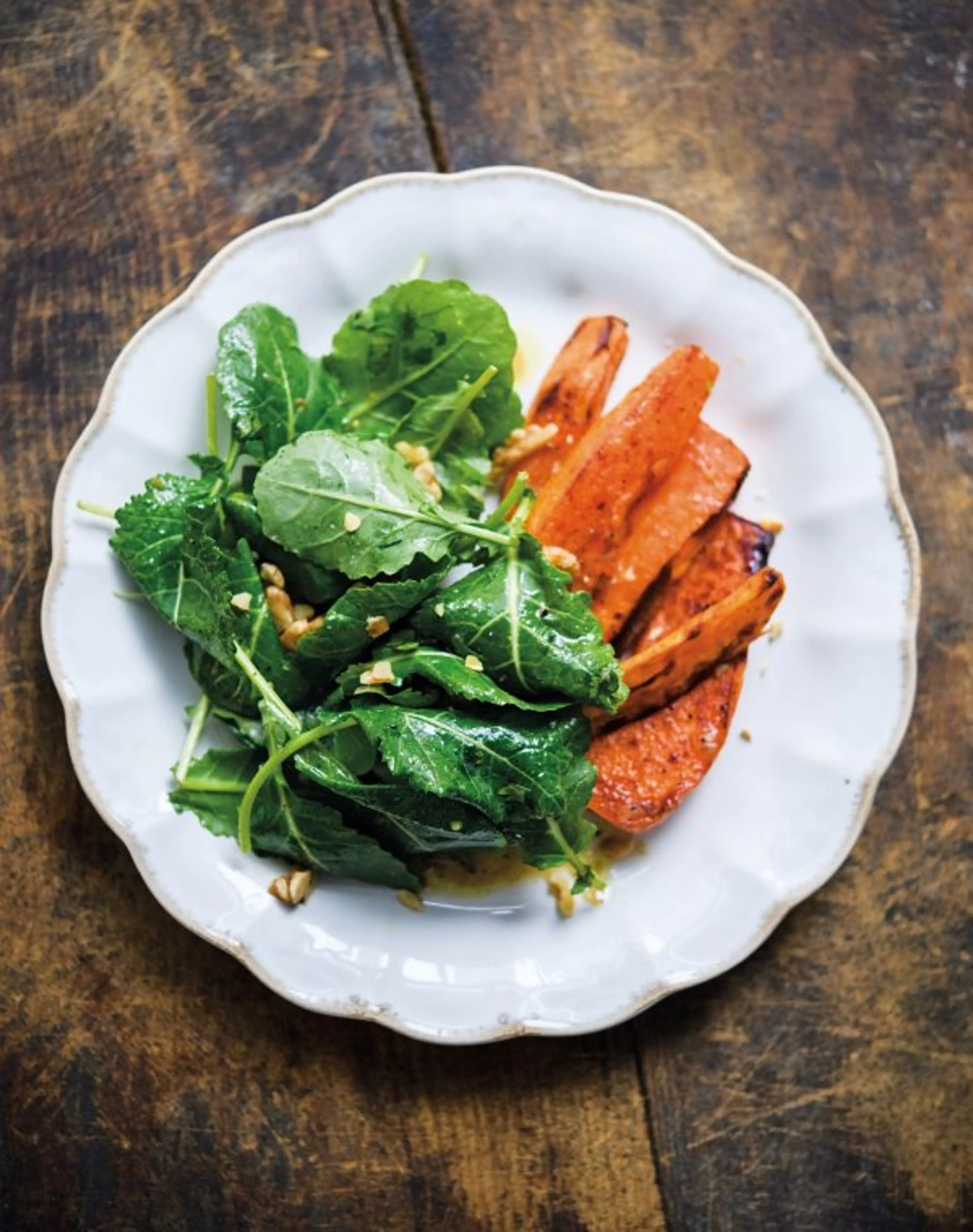 Kale-Miso Salad with Roasted Sweet Potatoes