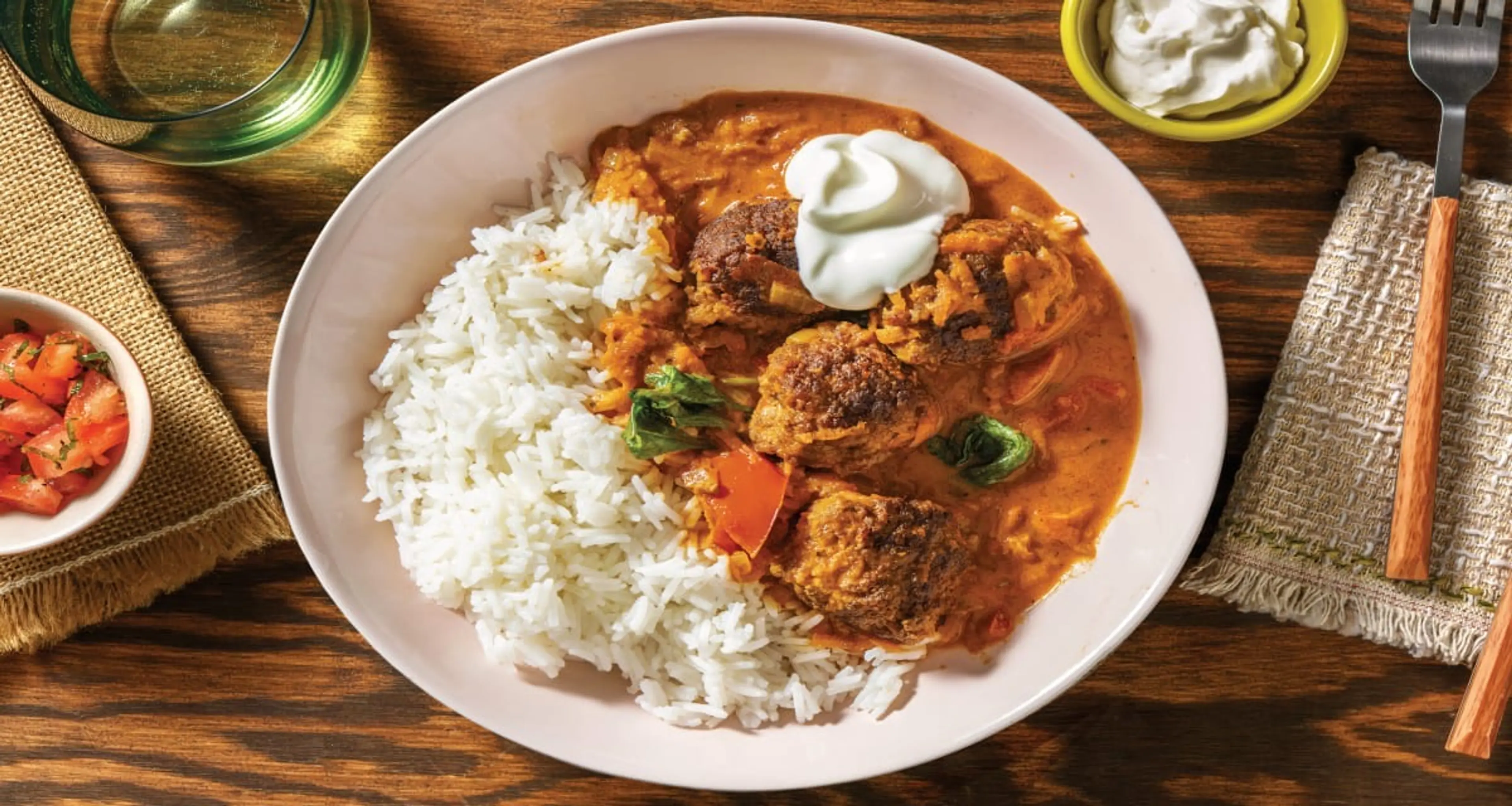 Mumbai Beef Meatball Curry with Garlic Rice & Yoghurt