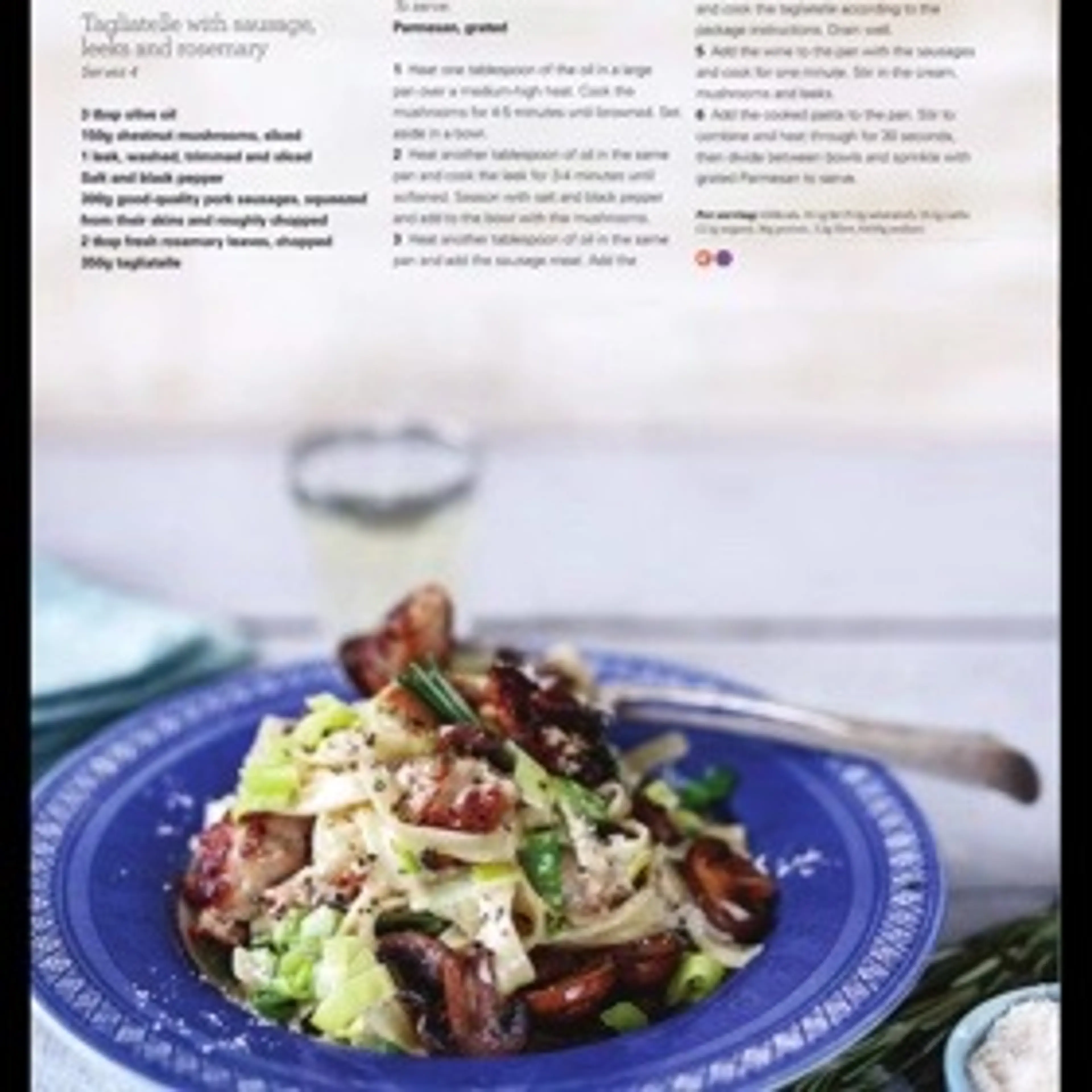 Tagliatelle with sausage, leeks and rosemary