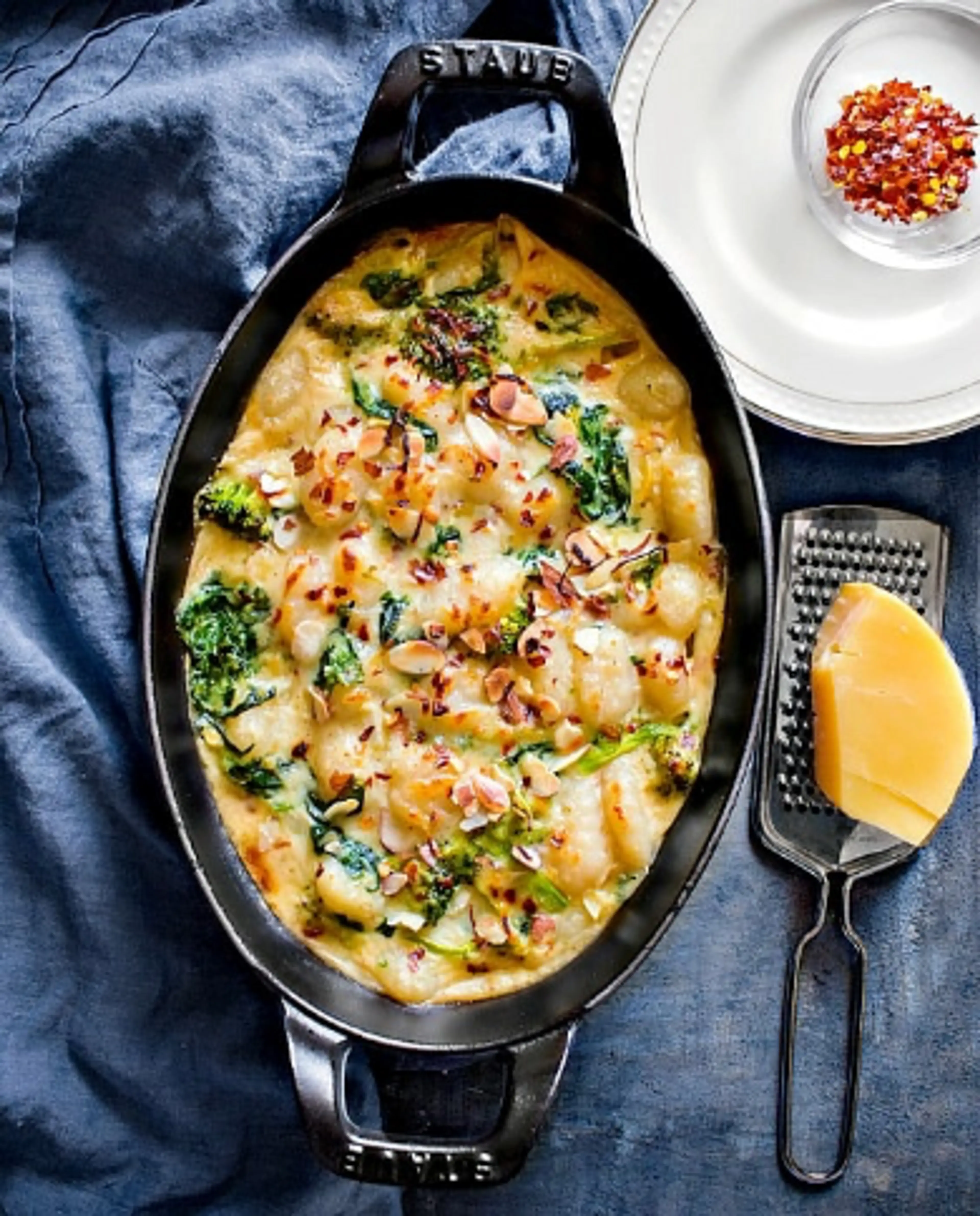 Baked Spinach Gnocchi in Cream Sauce