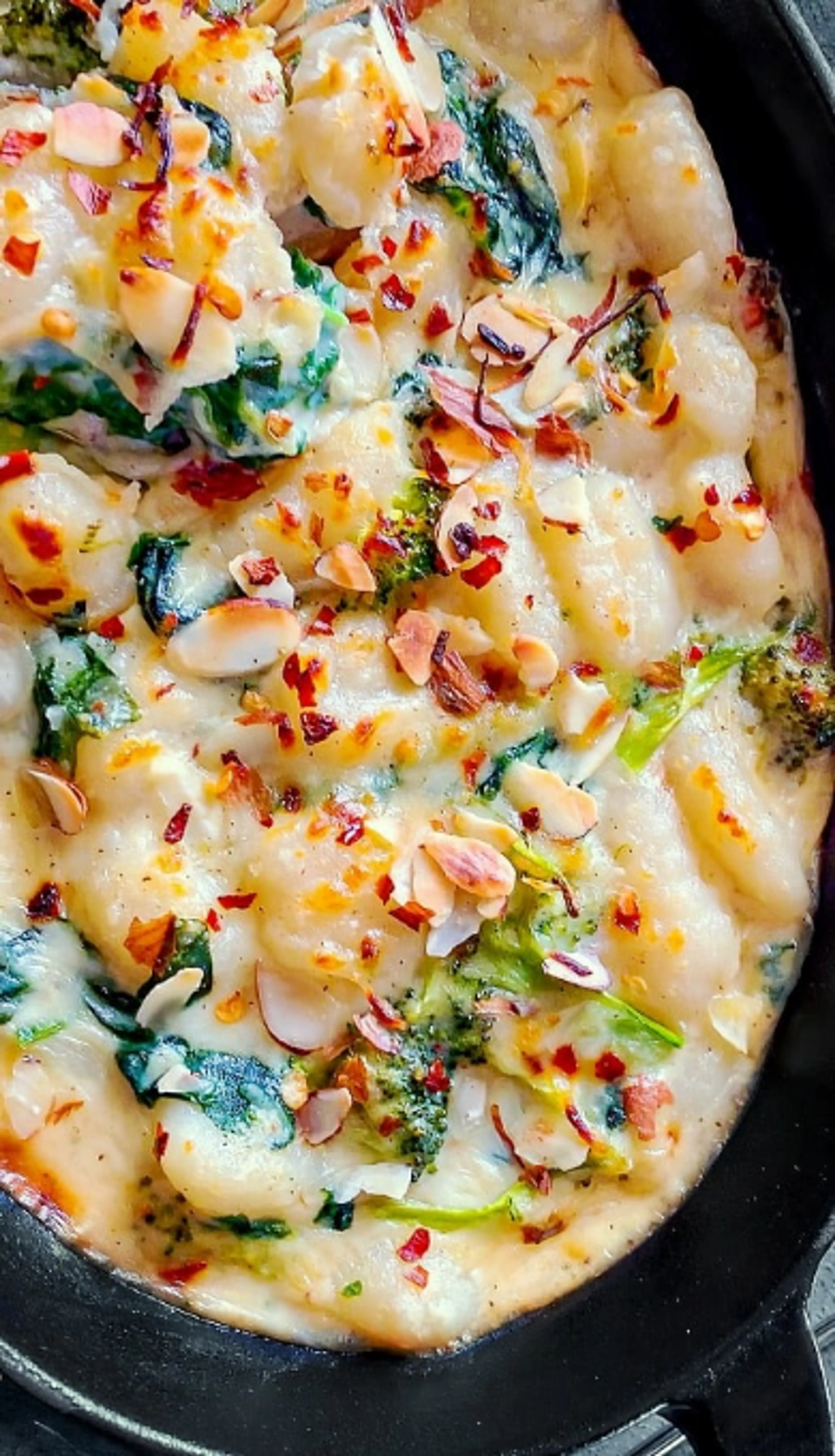 Baked Spinach Gnocchi in Cream Sauce