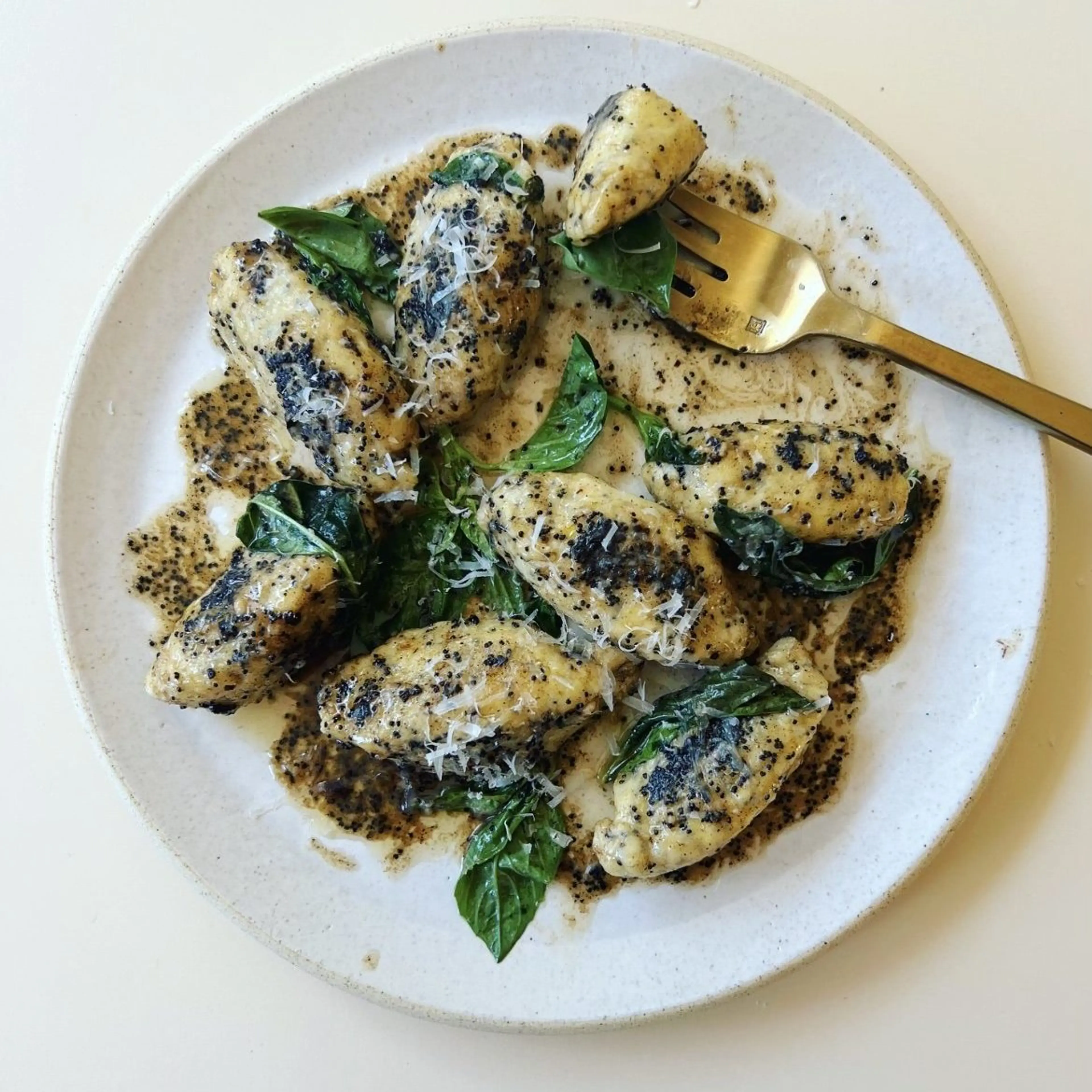 Lemon Poppyseed Gnudi with Brown Butter and Basil