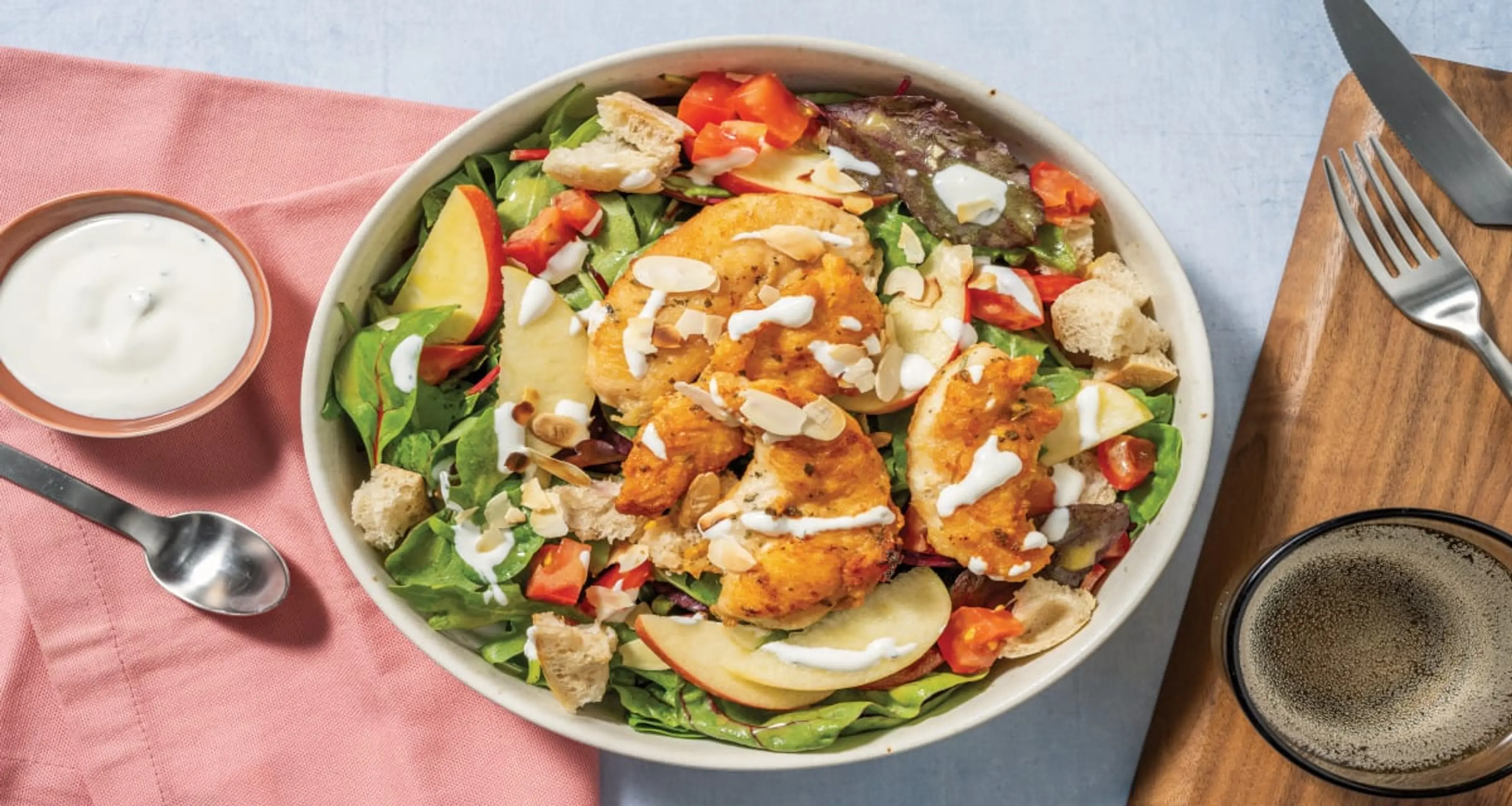 Quick Garlicky Ranch Chicken & Crouton Salad with Honey Dijo