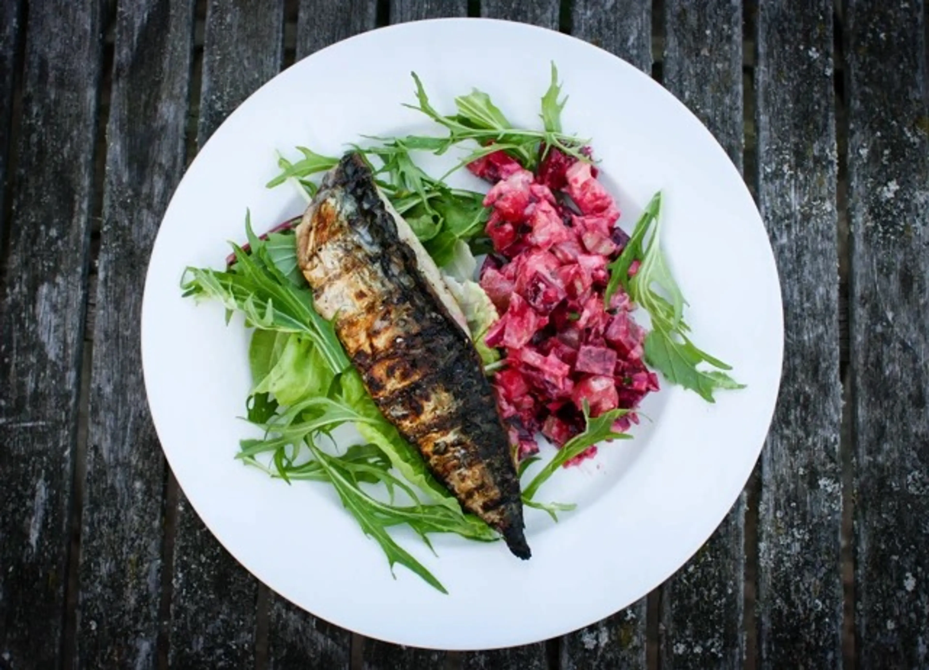 Grilled Mackerel with Beets & New Potato Salad