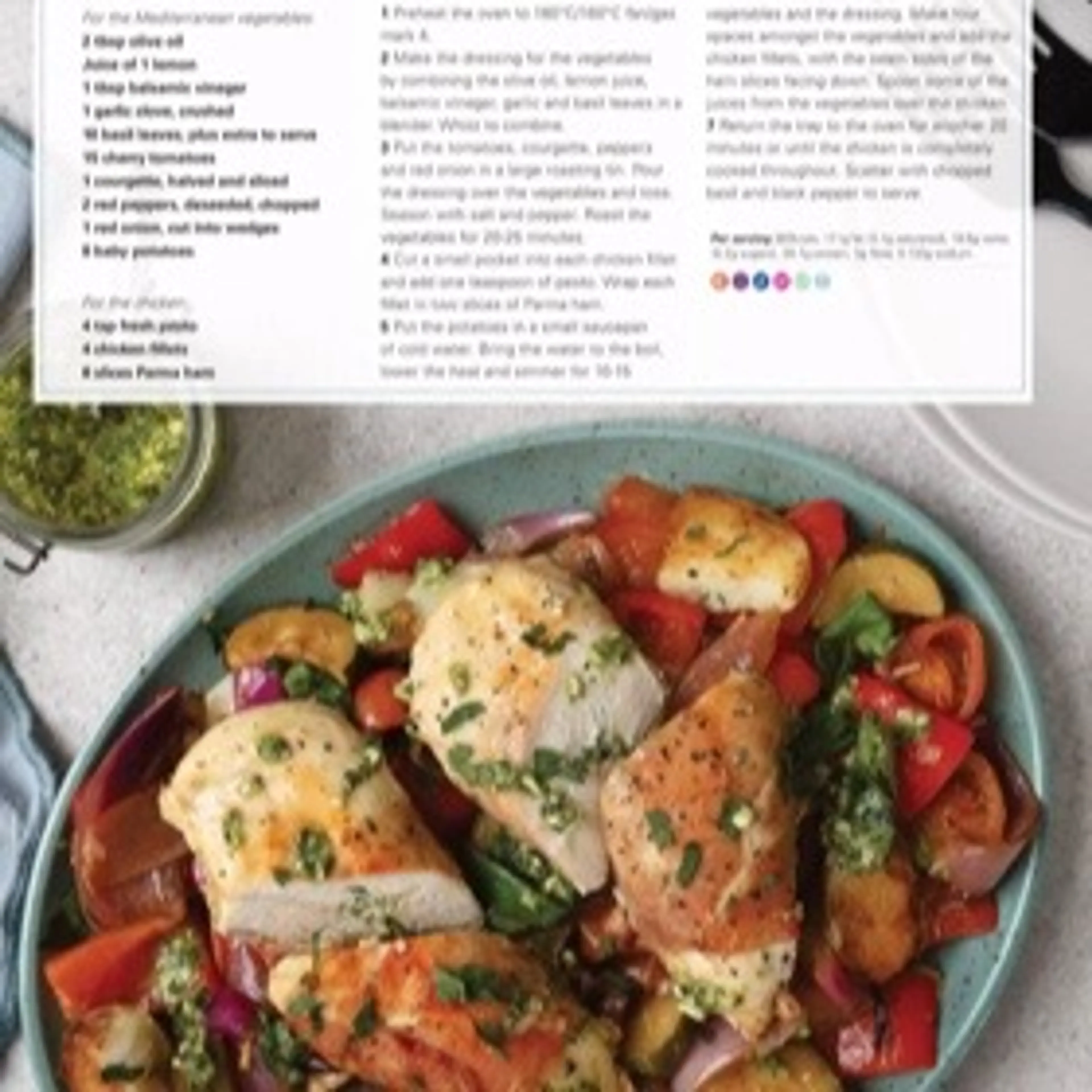 CHICKEN IN PARMA HAM WITH MEDITERRANEAN VEGETABLES