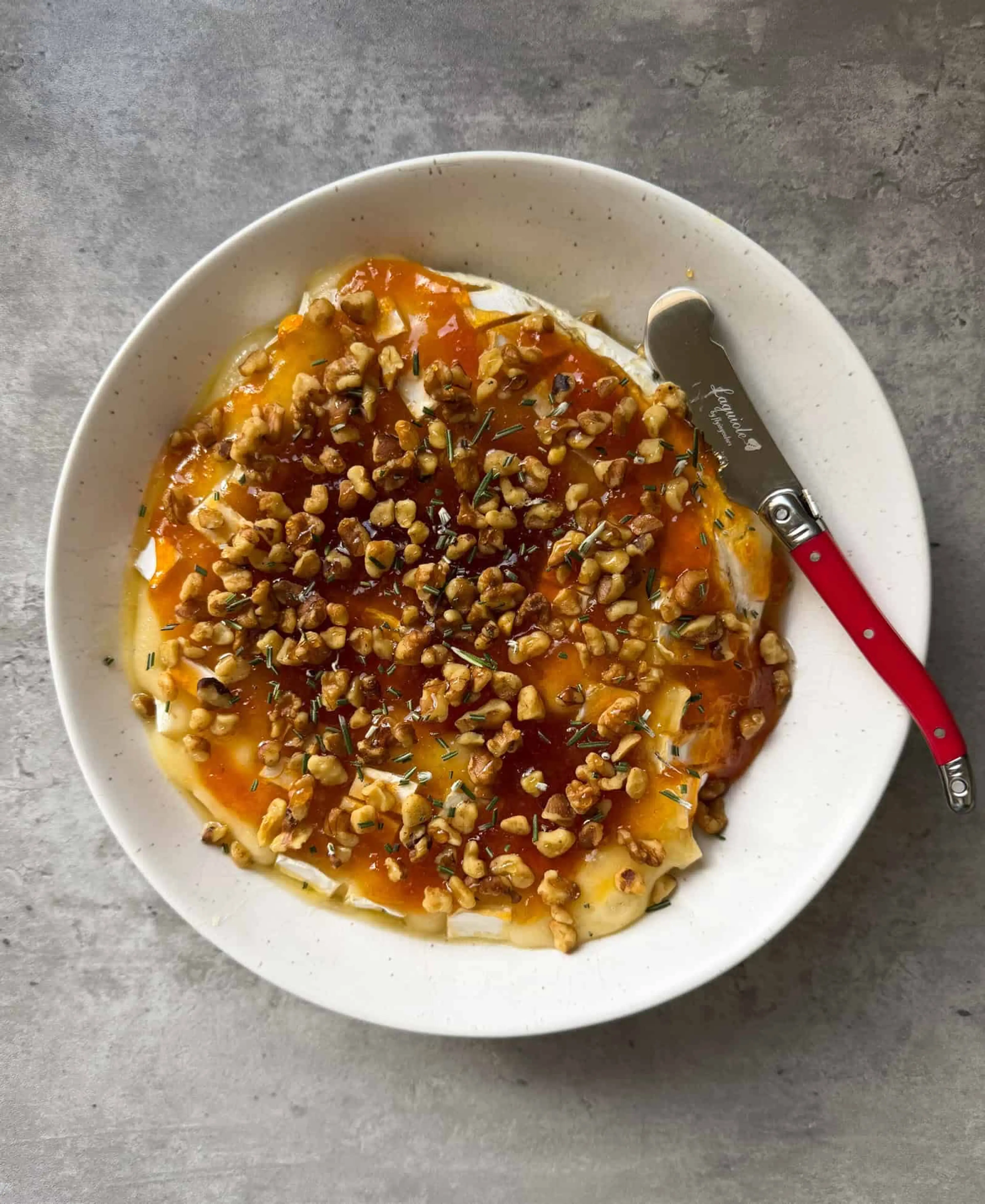 Baked Brie with Jam, Walnuts & Rosemary