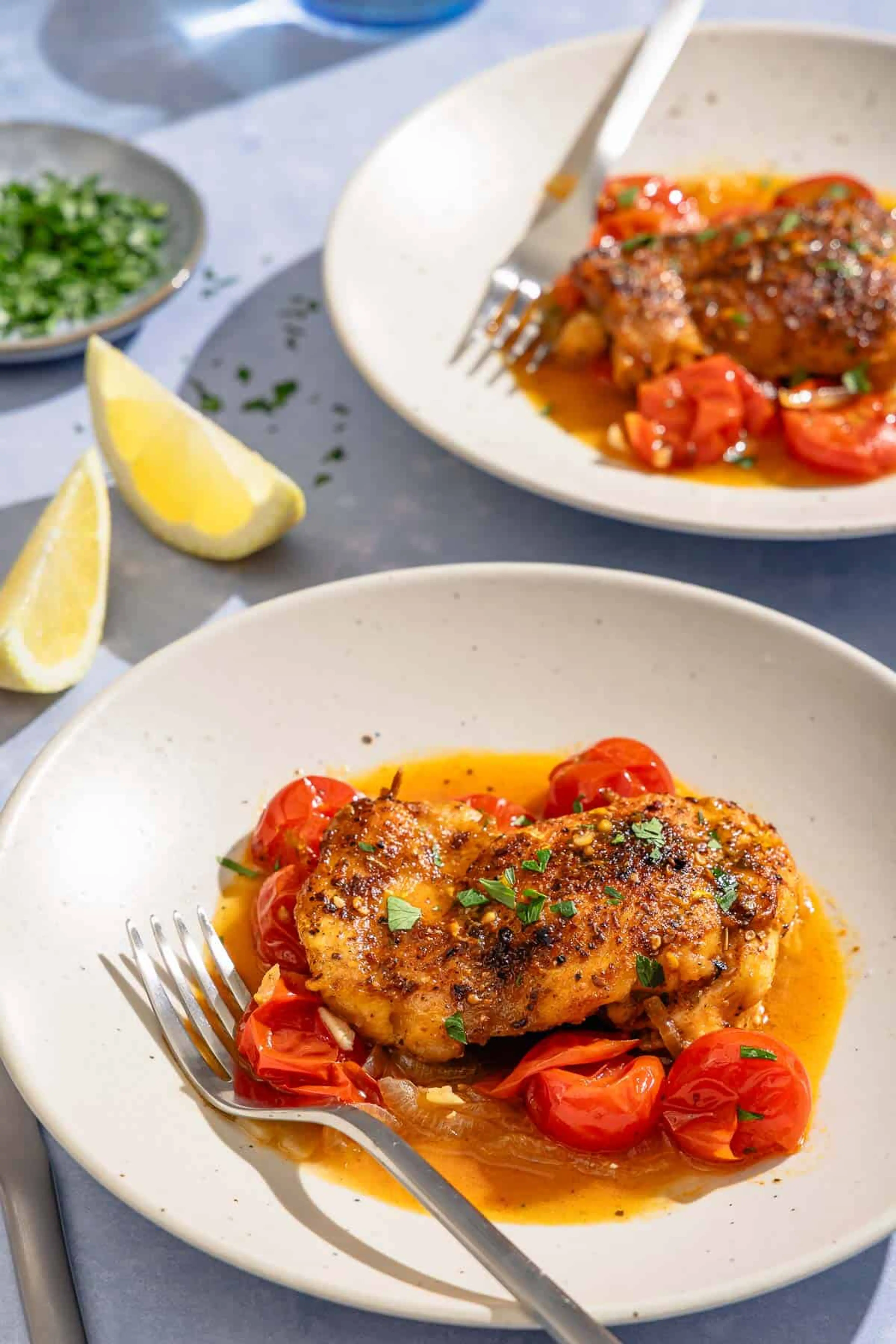 Skillet Chicken Thighs with Cherry Tomato Sauce and Za’atar