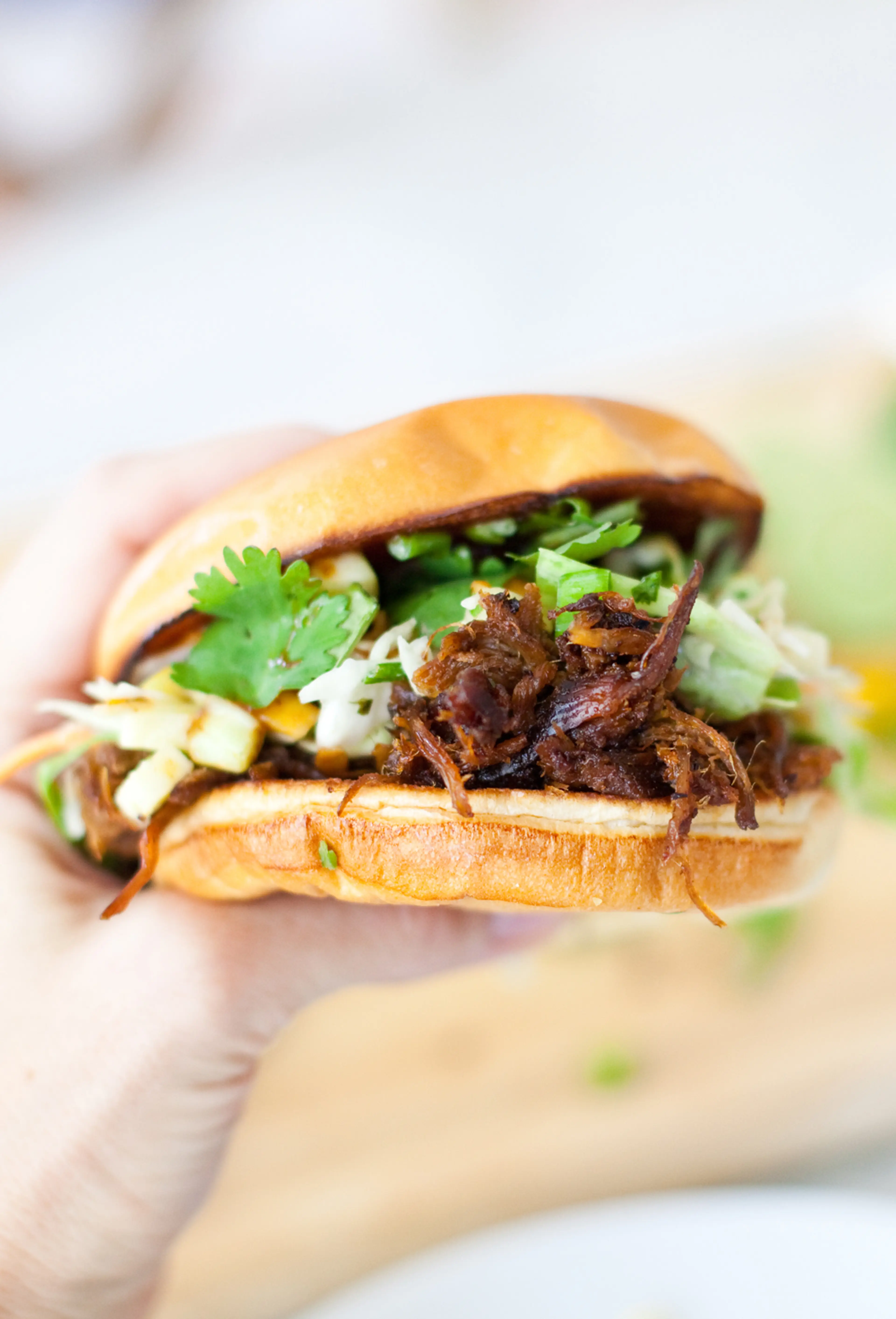 Lightened up BBQ Pulled Pork Sandwich with Cilantro Lime Sla
