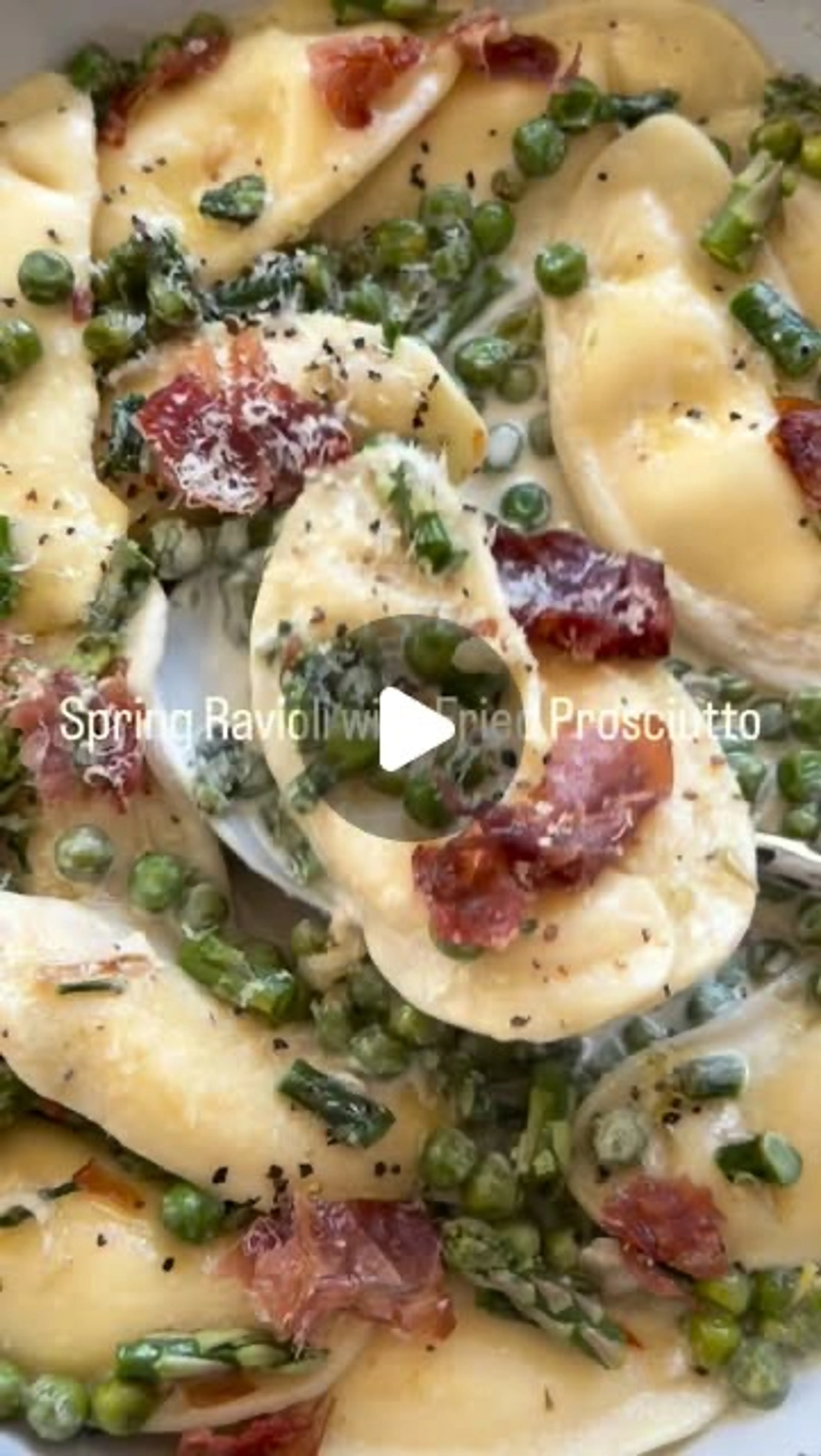 Spring Ravioli with Fried Prosciutto