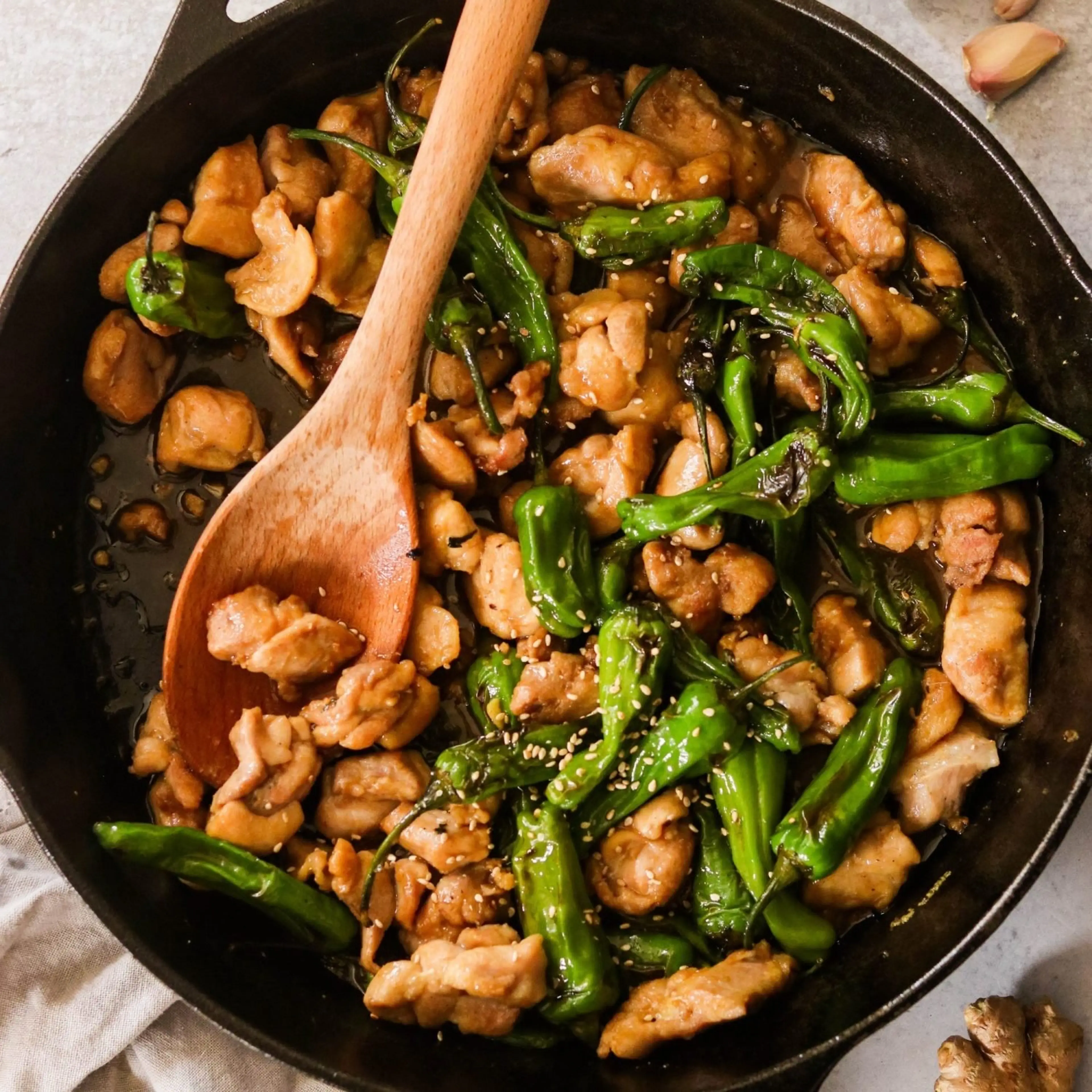 Mongolian Chicken with Shishito Peppers