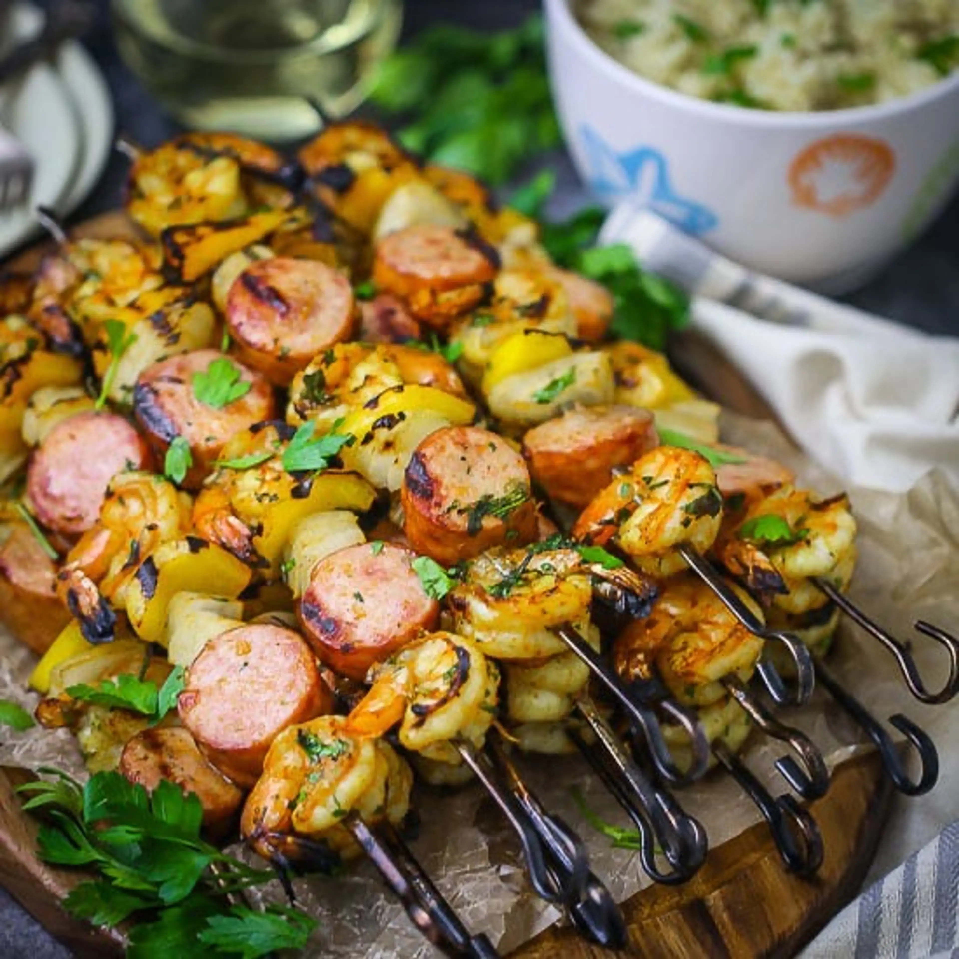 Shrimp and Sausage Skewers