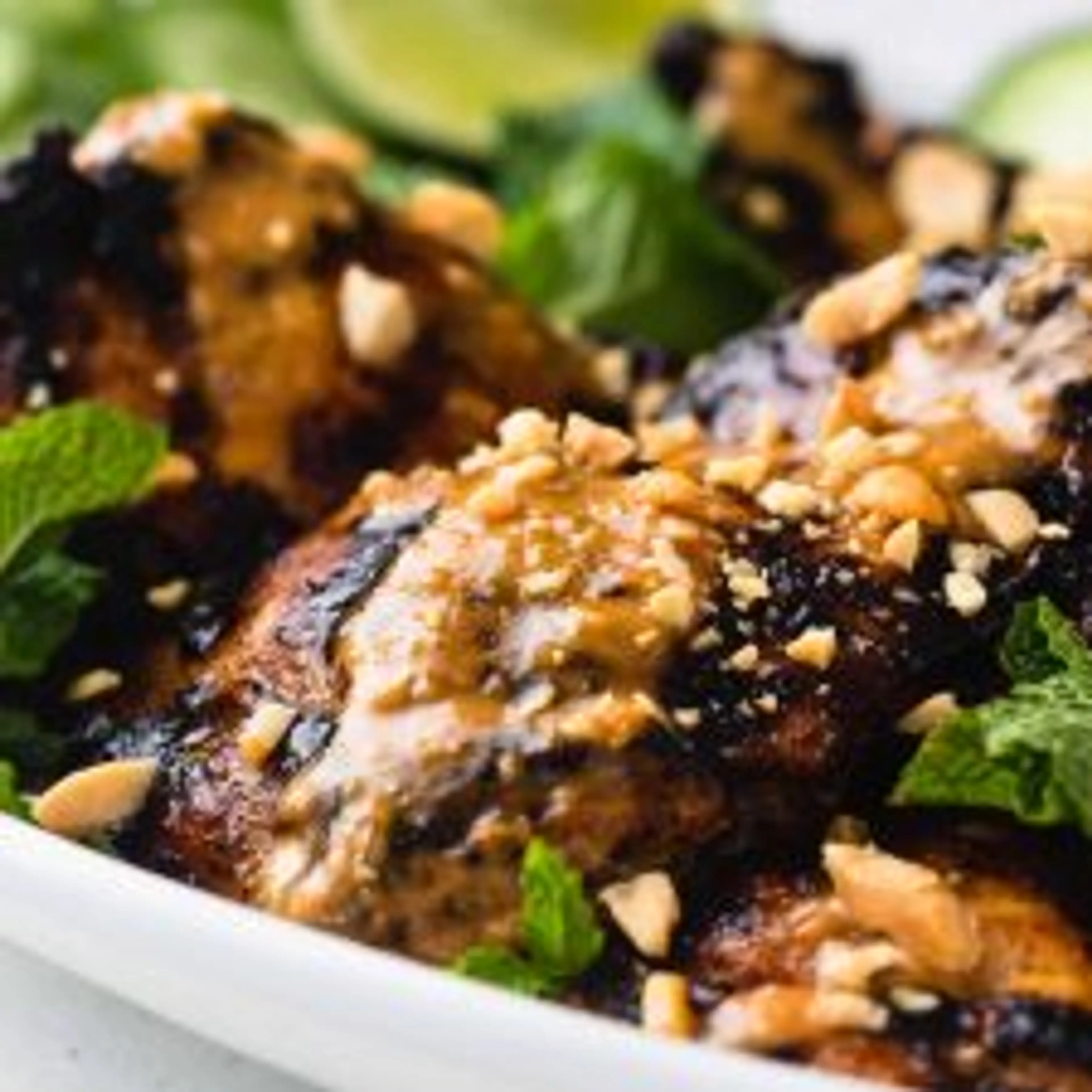 Gochujang Ginger Chicken Thighs, with Peanut Sauce