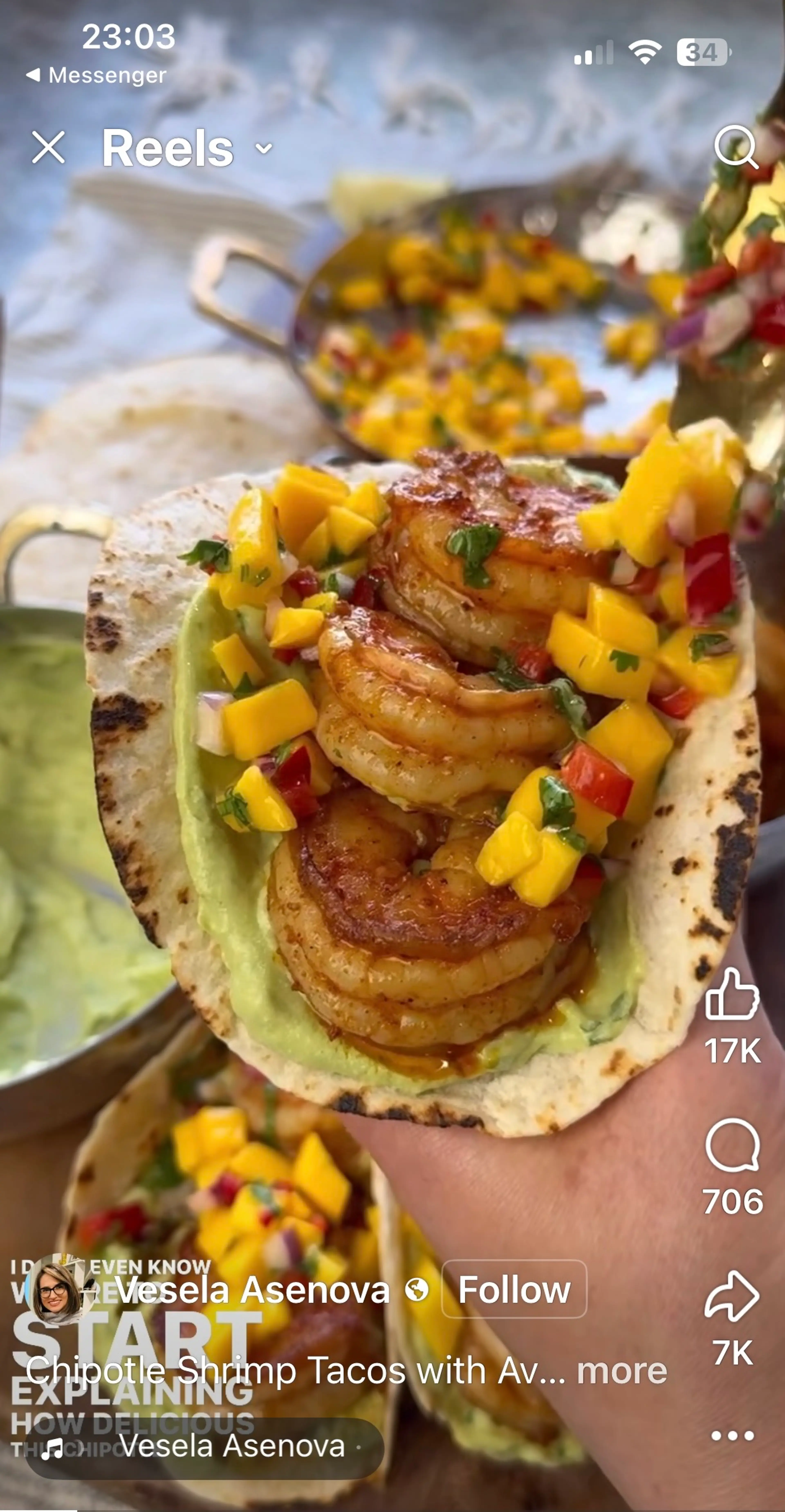 Chipotle Shrimp Tacos with Avocado Crema and Mango Salsa