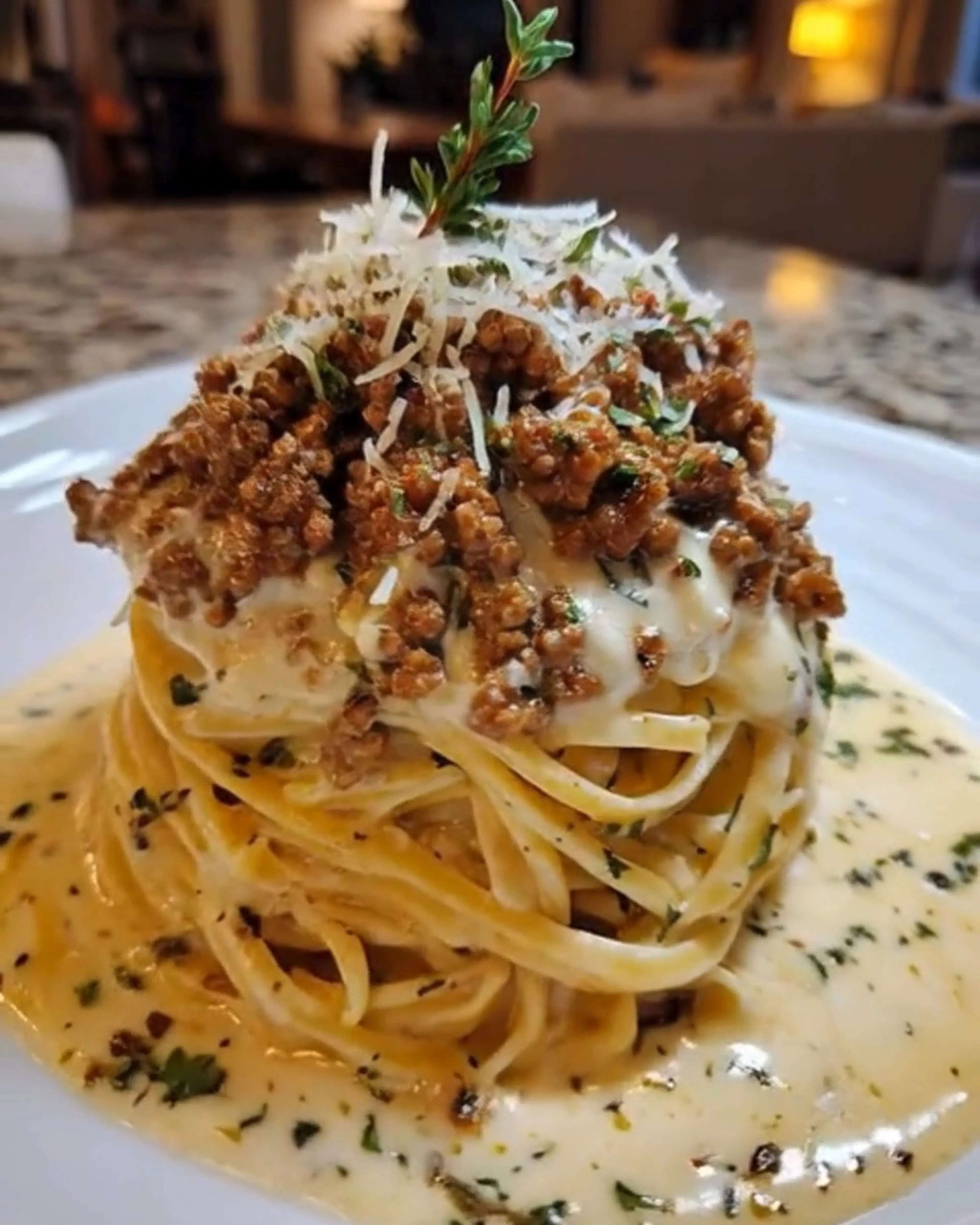 Beef Linguine in Garlic Parmesan Cream Sauce