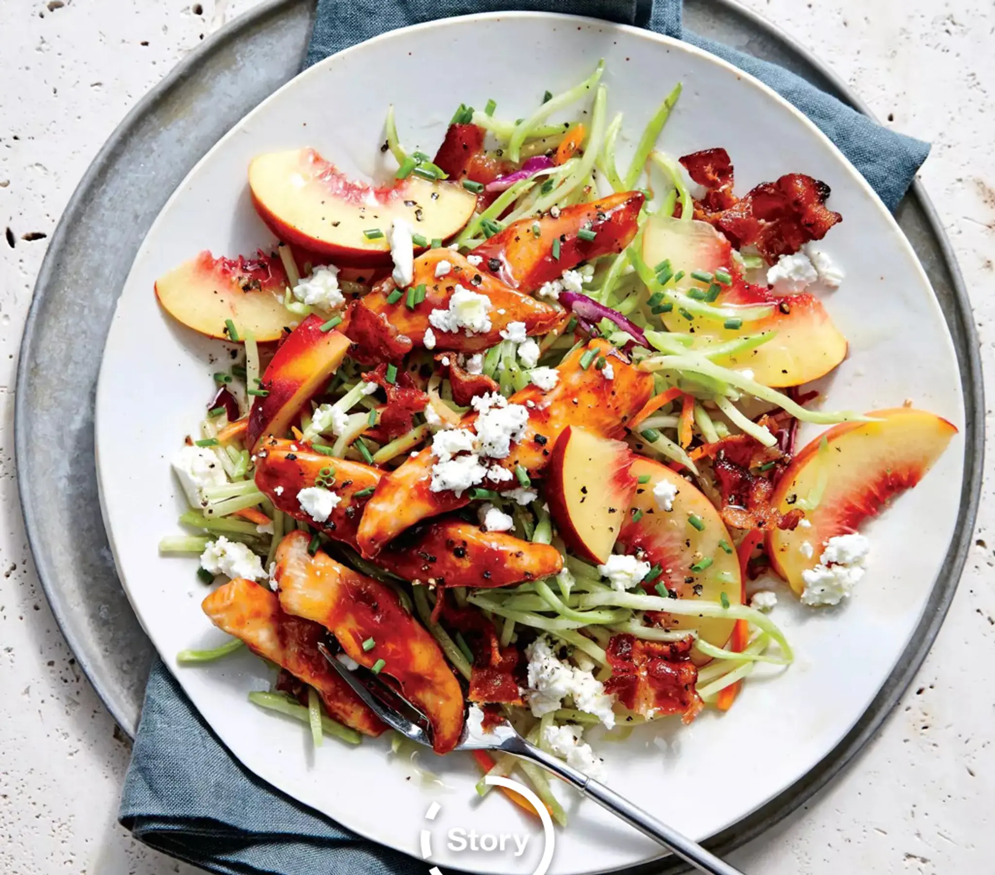 BBQ Chicken with Peach and Feta Slaw