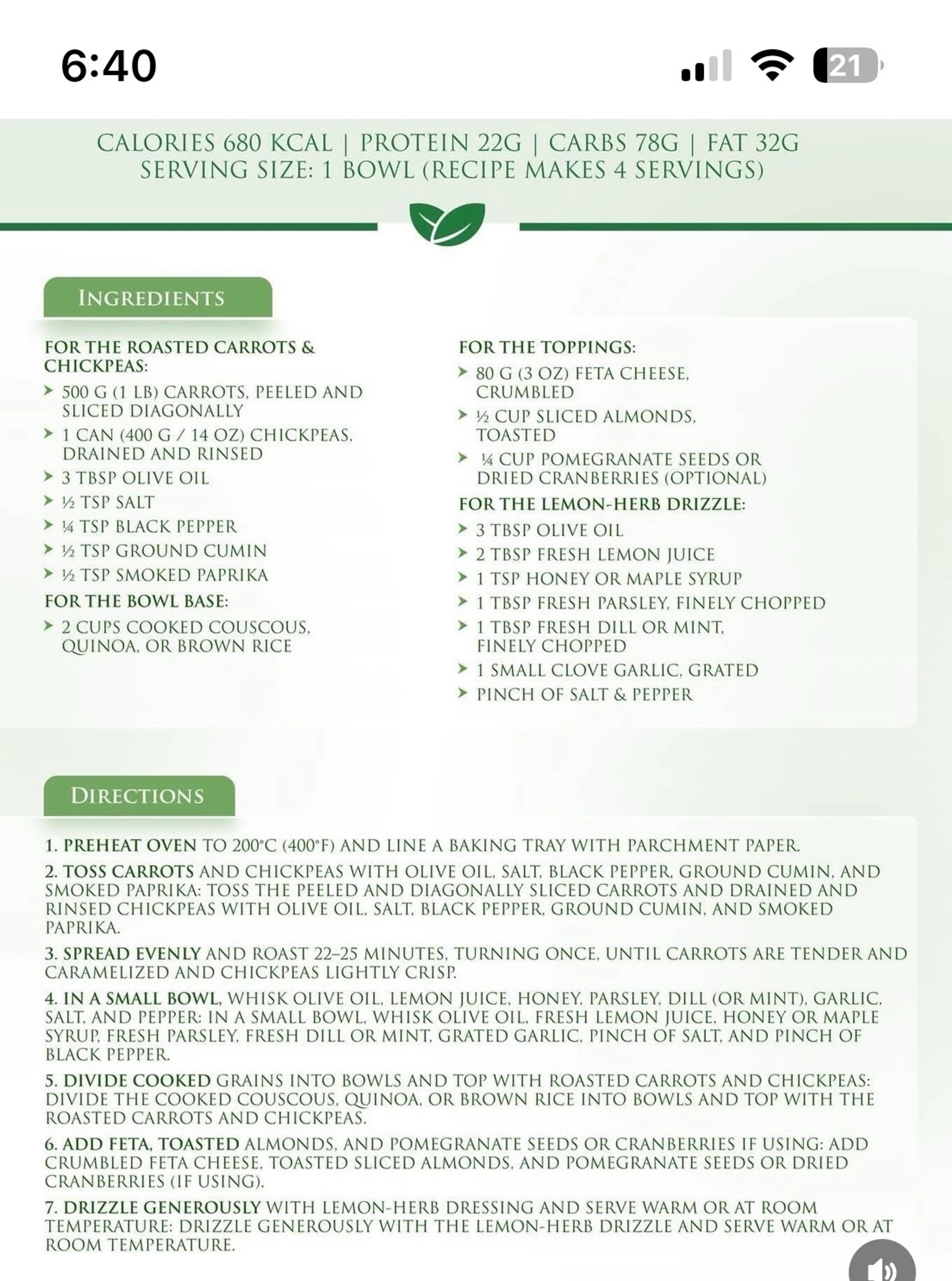 Roasted Carrots & Chickpea Salad