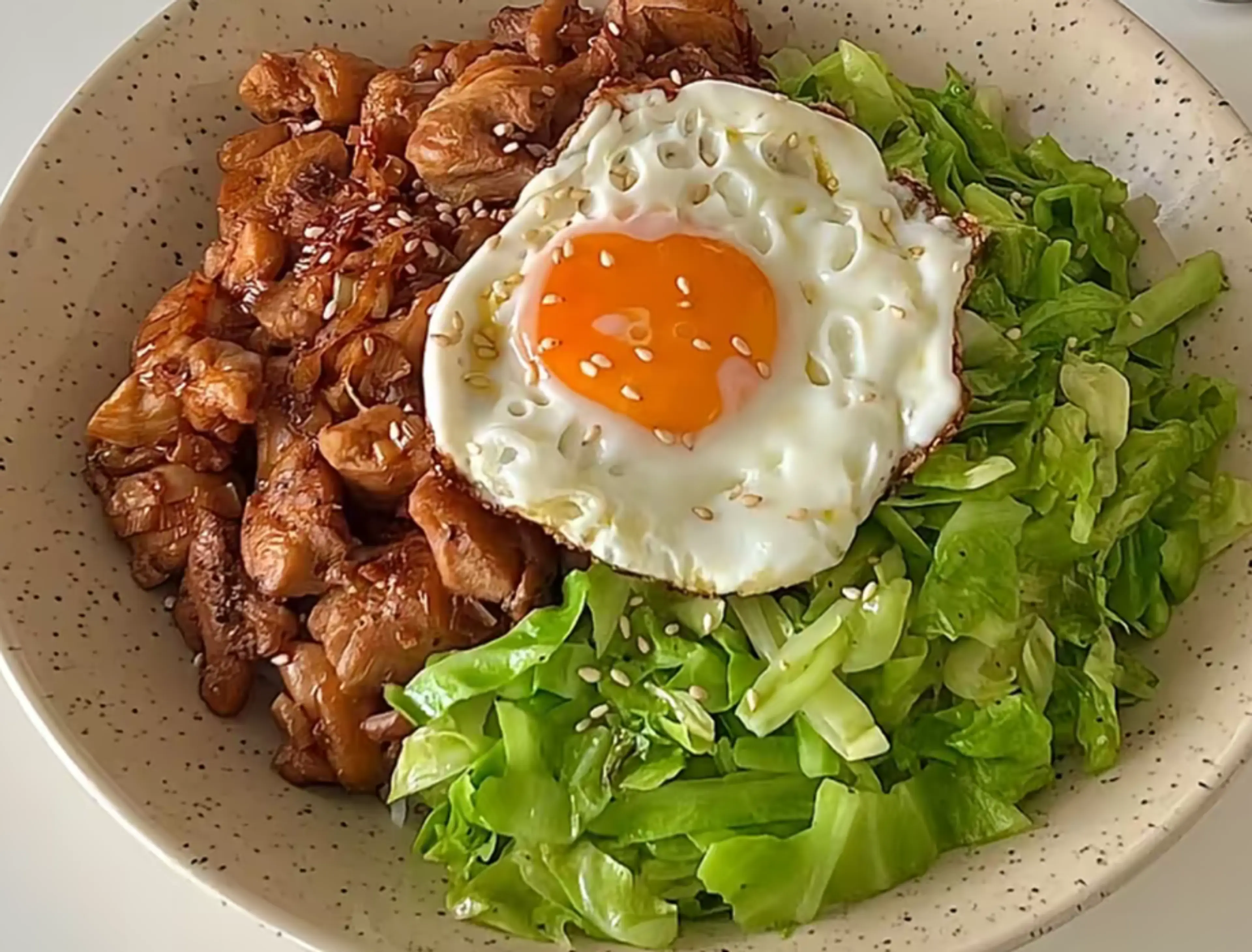 Spring onion chicken cabbage rice bowl