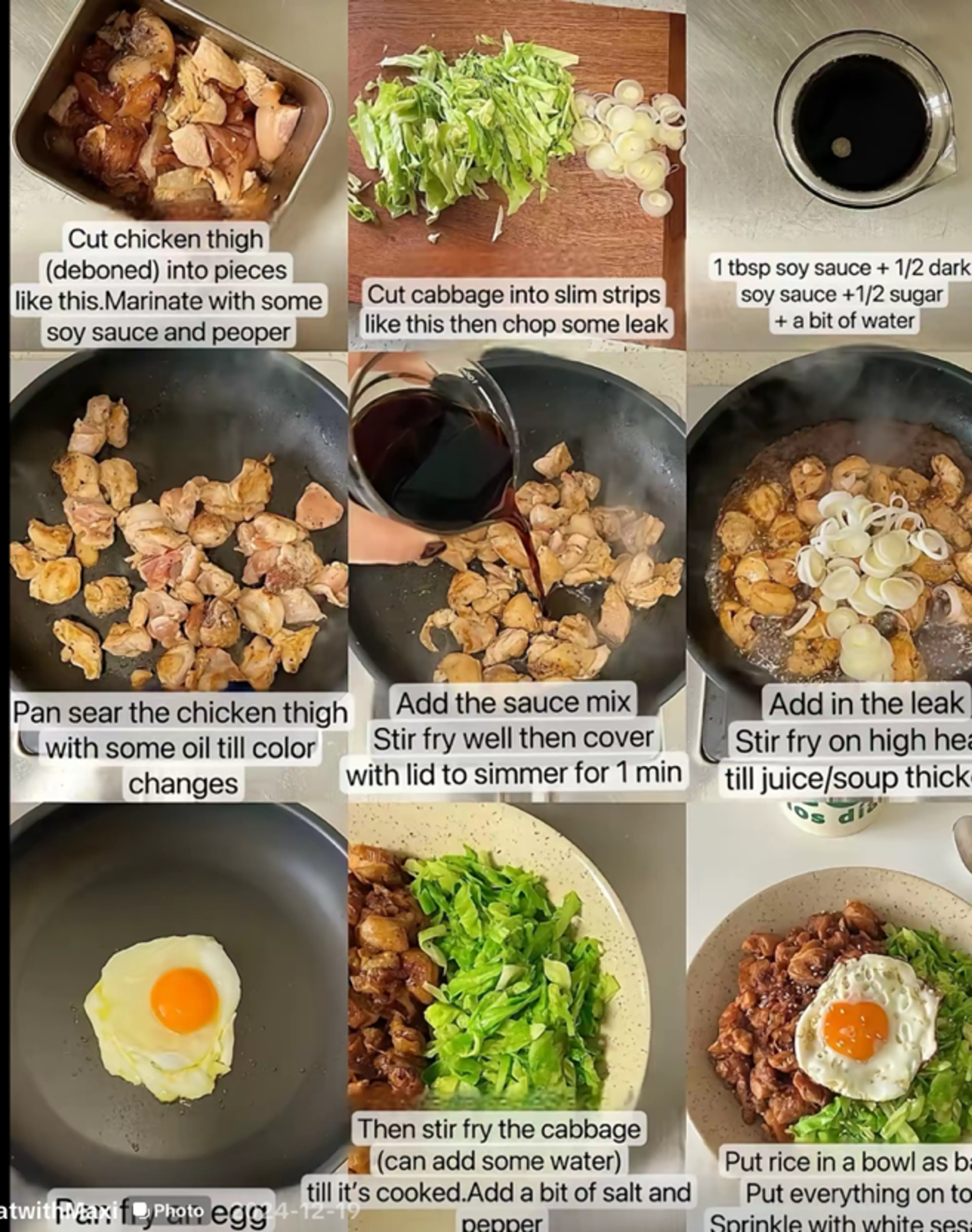 Spring onion chicken cabbage rice bowl