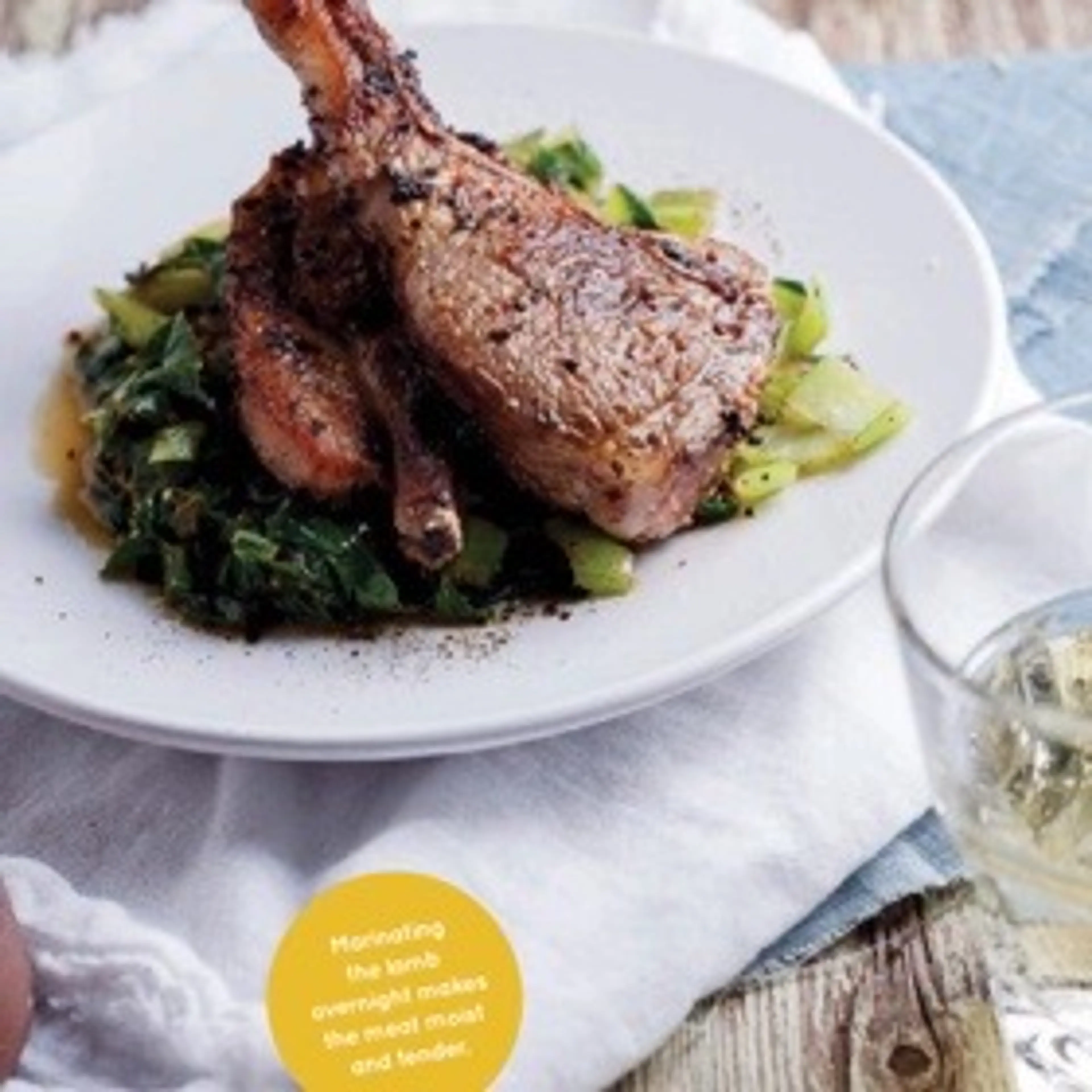 Quick Dijon lamb with pan-fried greens