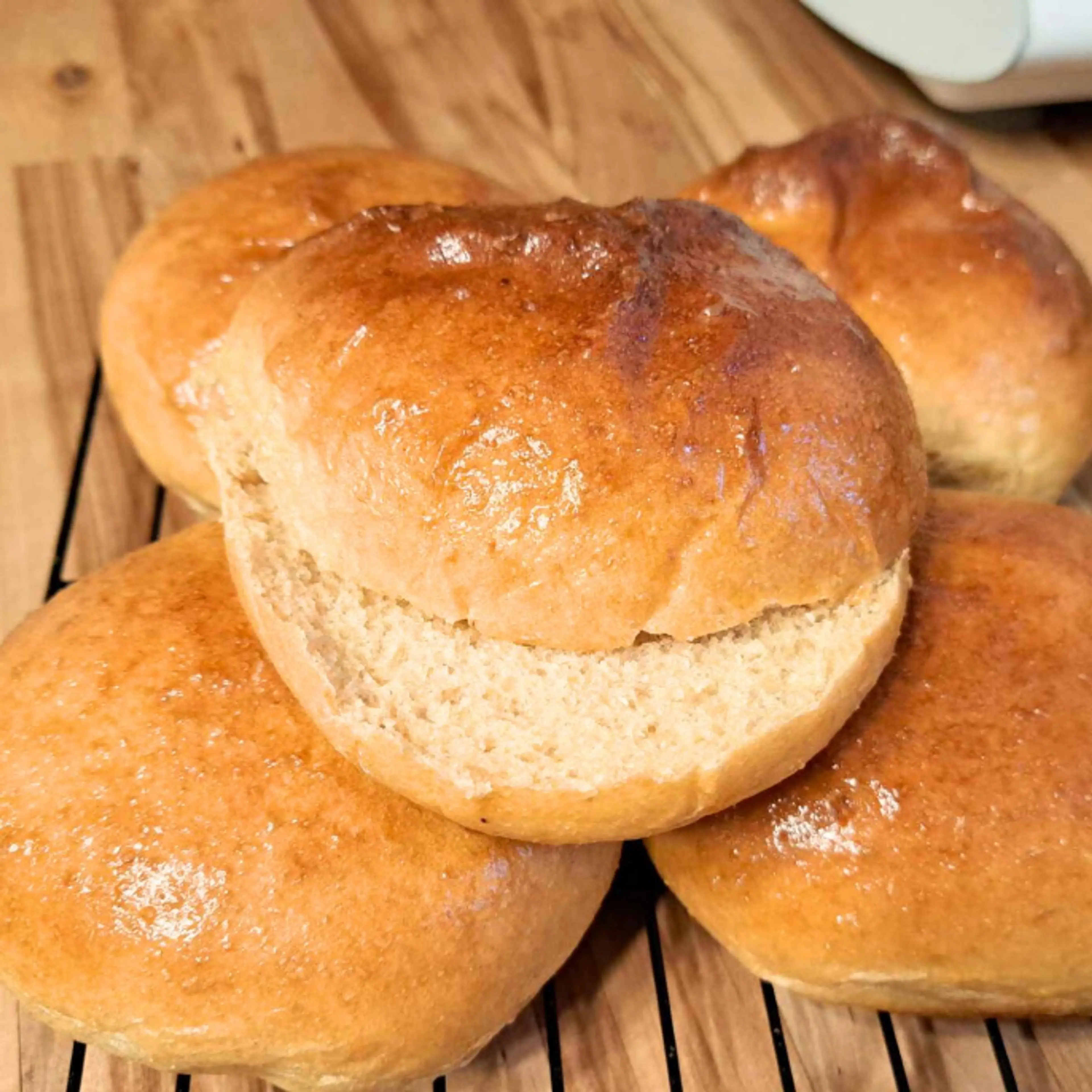Brioche Hamburger Buns Made with Fresh Milled Flour (Soft &