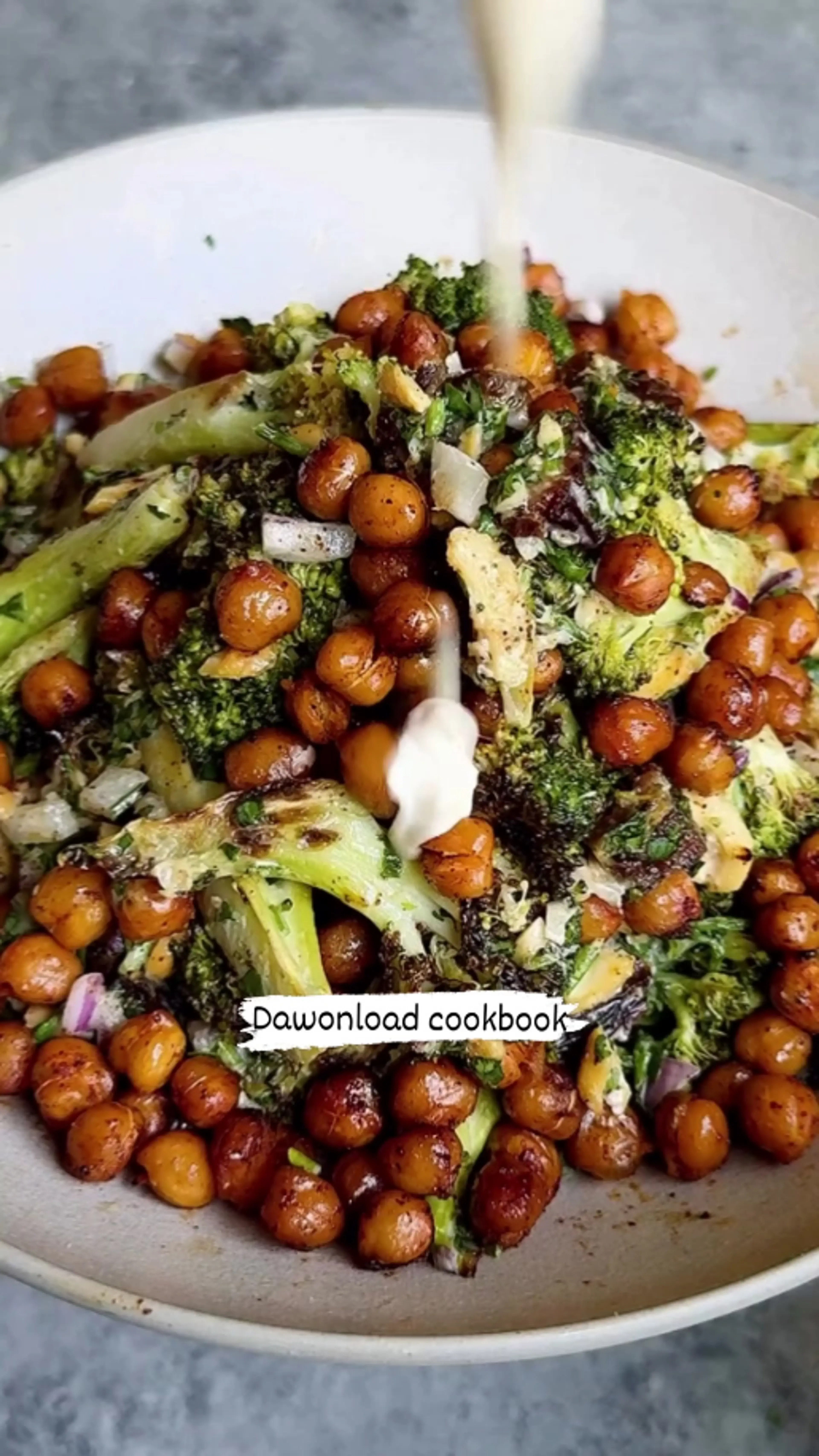 Roasted Broccoli & Chickpea Salad with Tahini-parmesan Dress