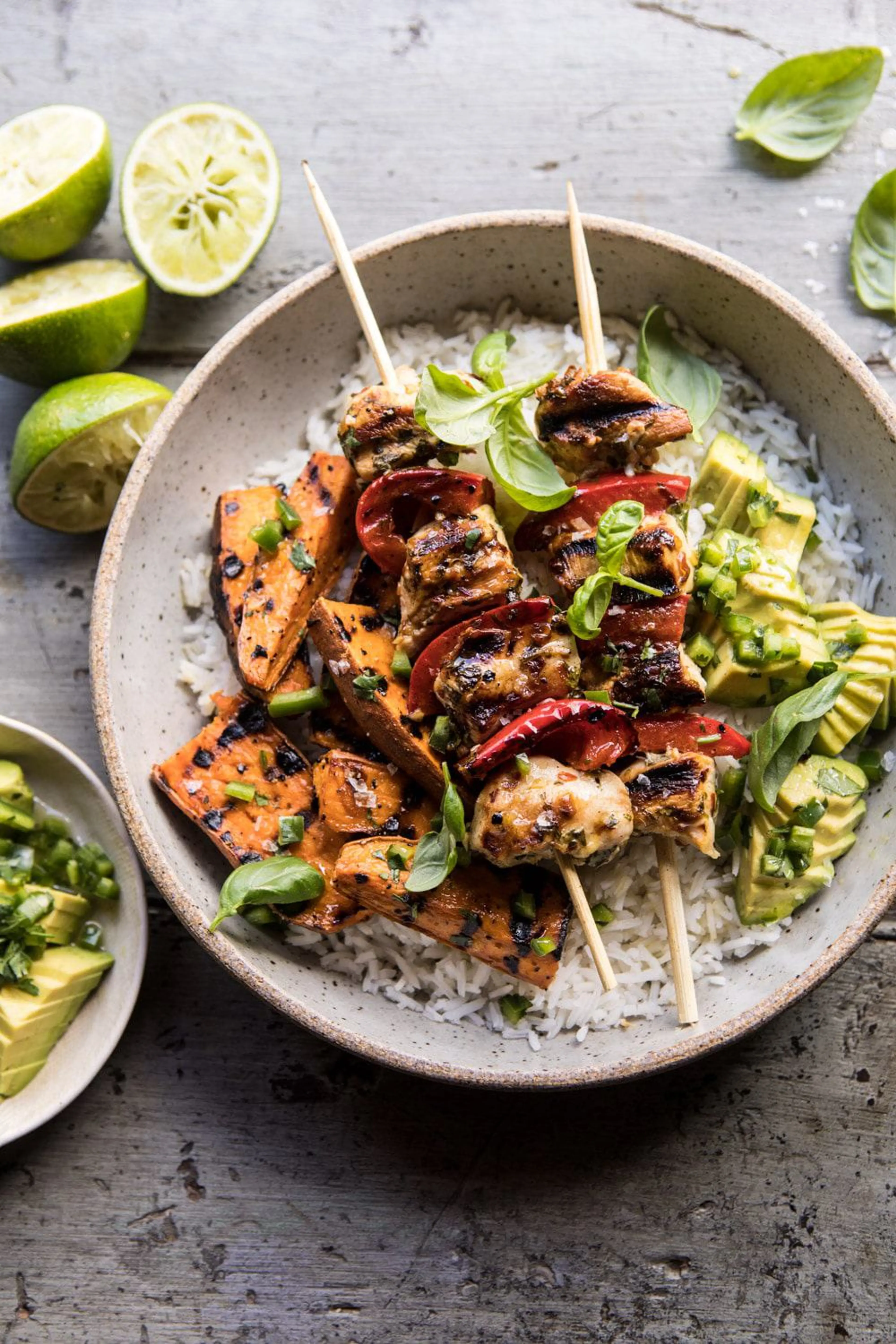 Grilled Chili Lime Honey Chicken and Sweet Potatoes with Avo