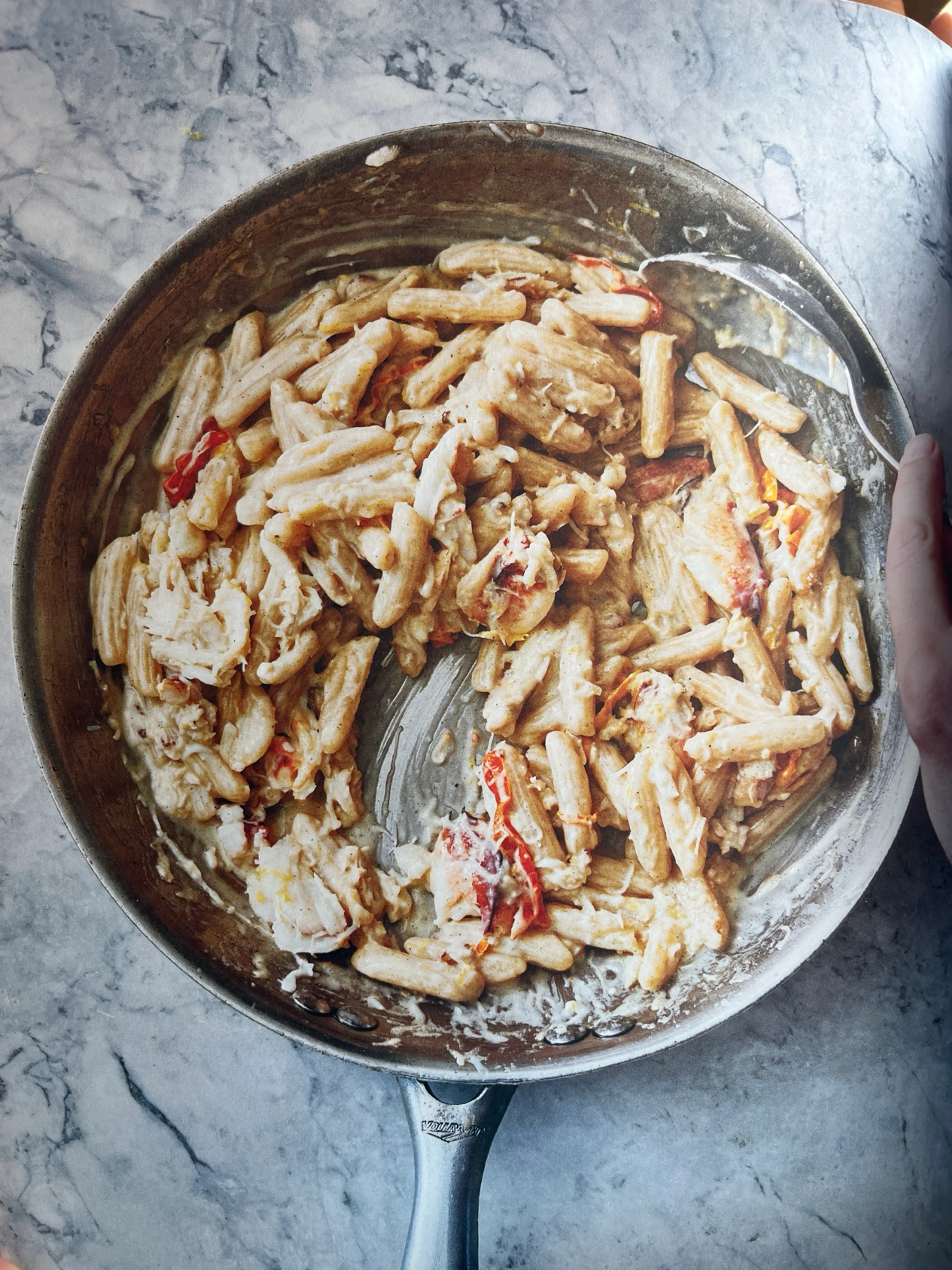 Whole Wheat Pasta with Crab, Cream, Olives, and Habanero