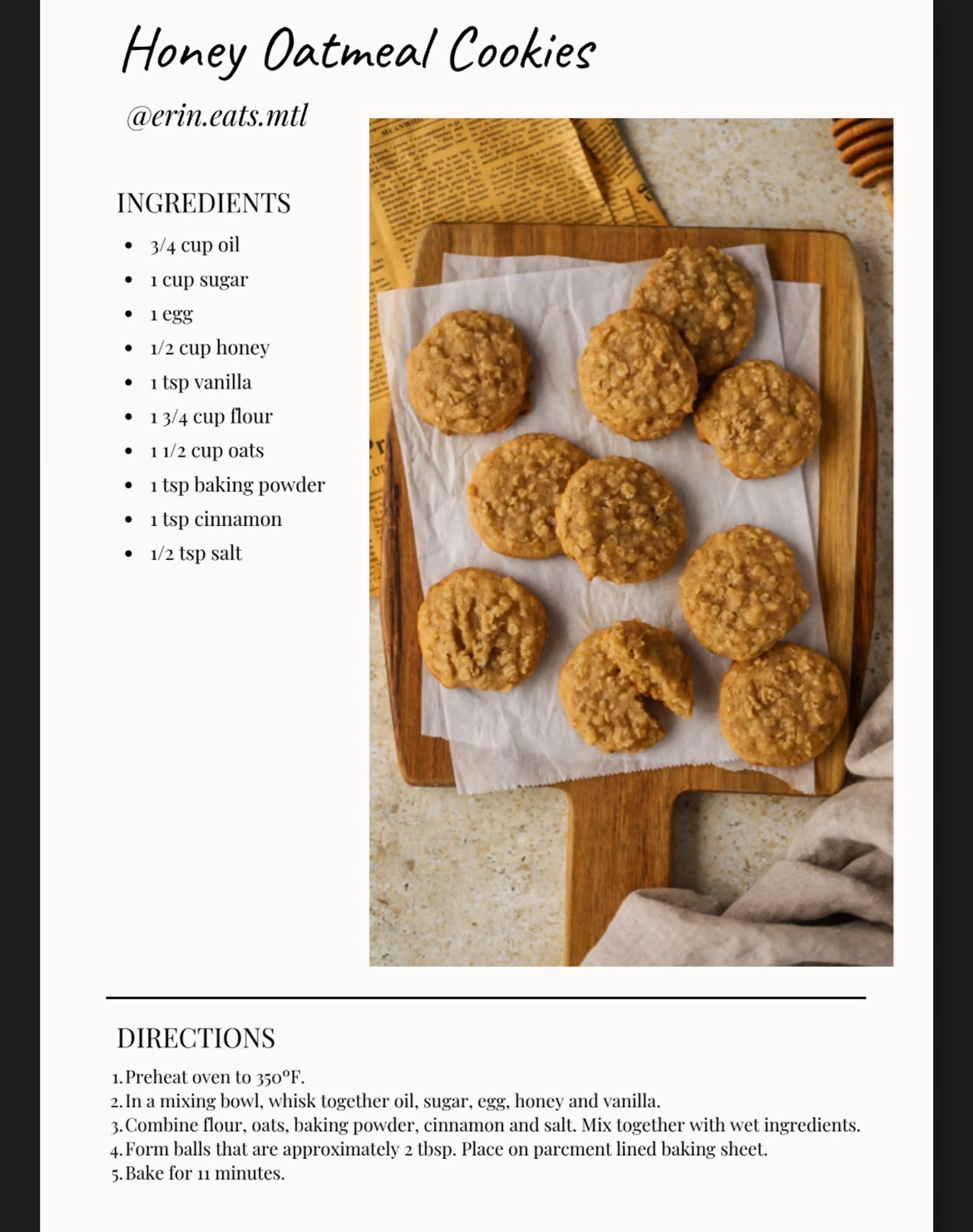 Honey Oatmeal Cookies @erin.eats.mtl