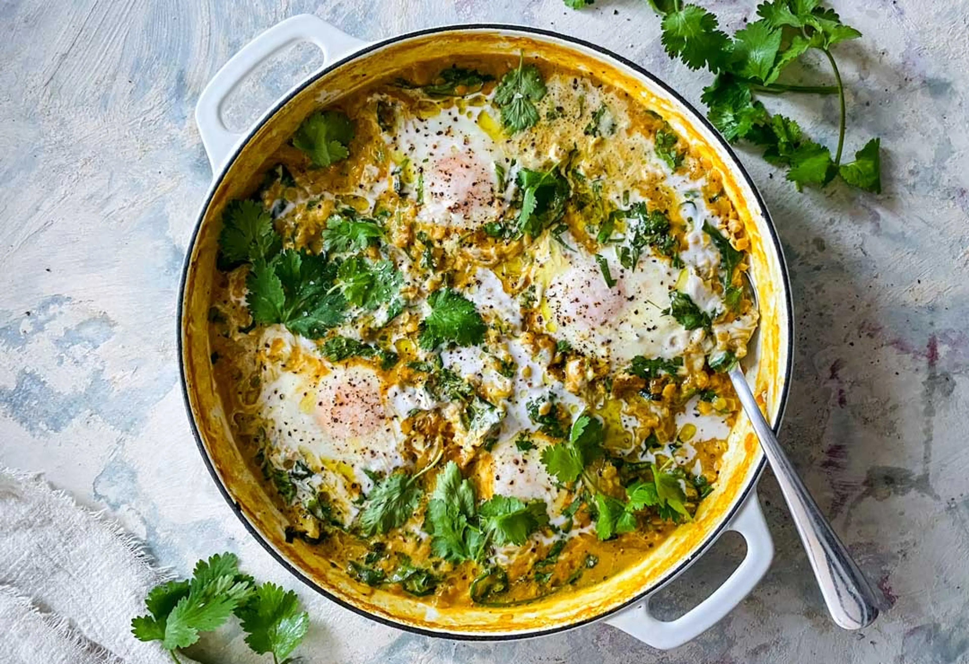 Tom Walton's Coconut Dahl with Poached Eggs
