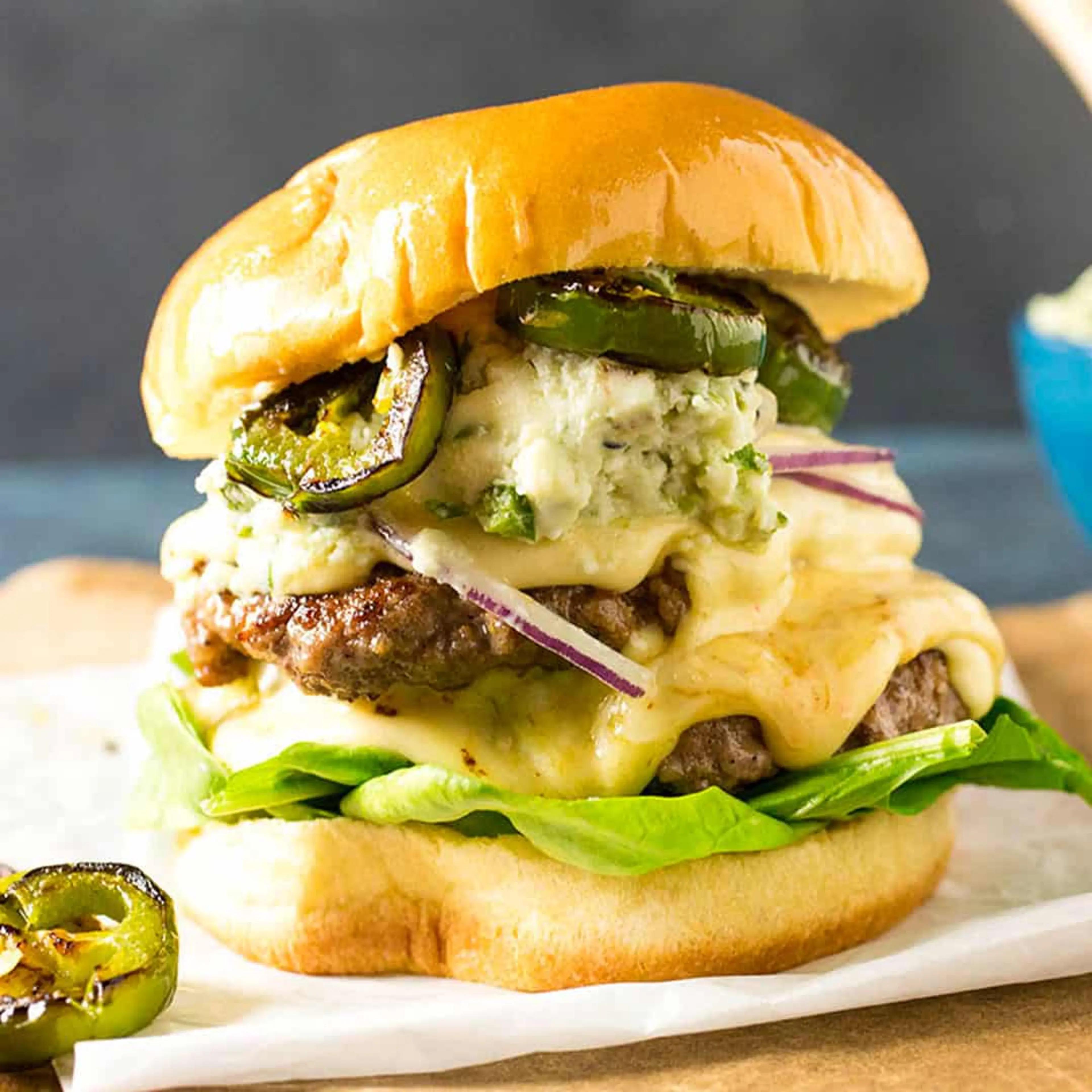 Smashburgers with Charred Serrano-Blue Cheese Butter
