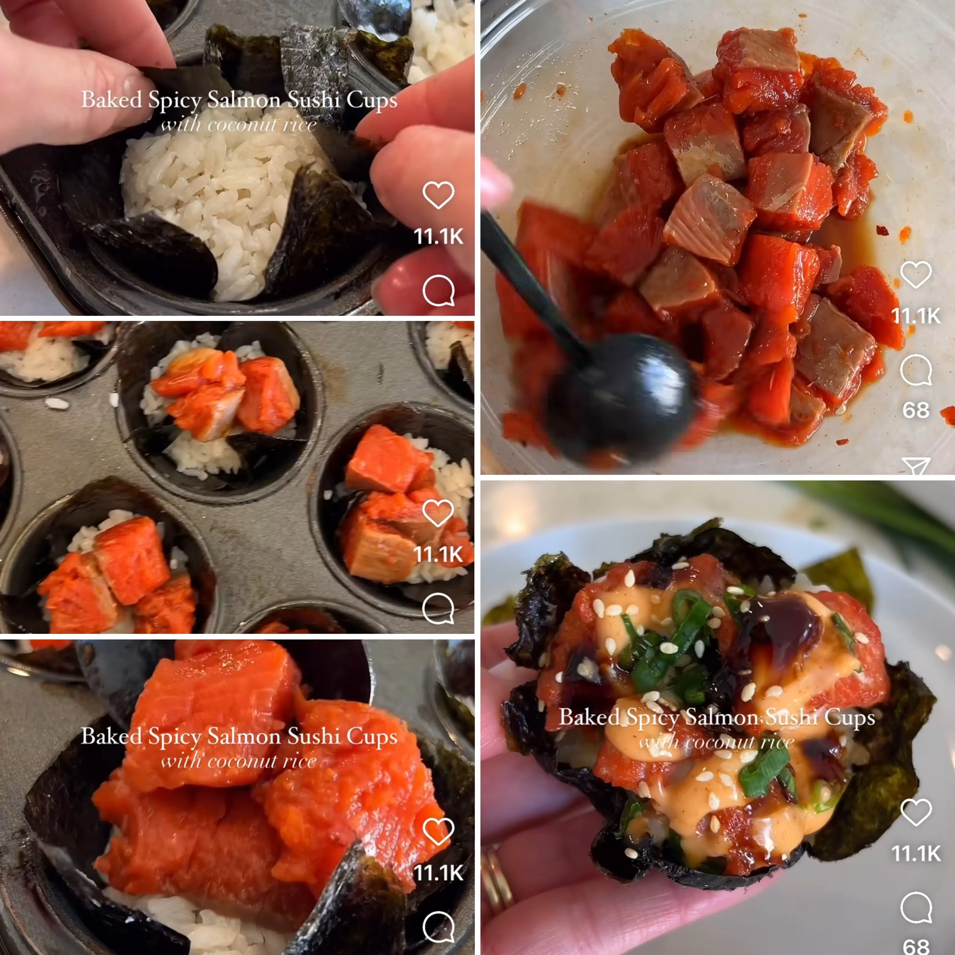 Baked Spicy Salmon Sushi Cups