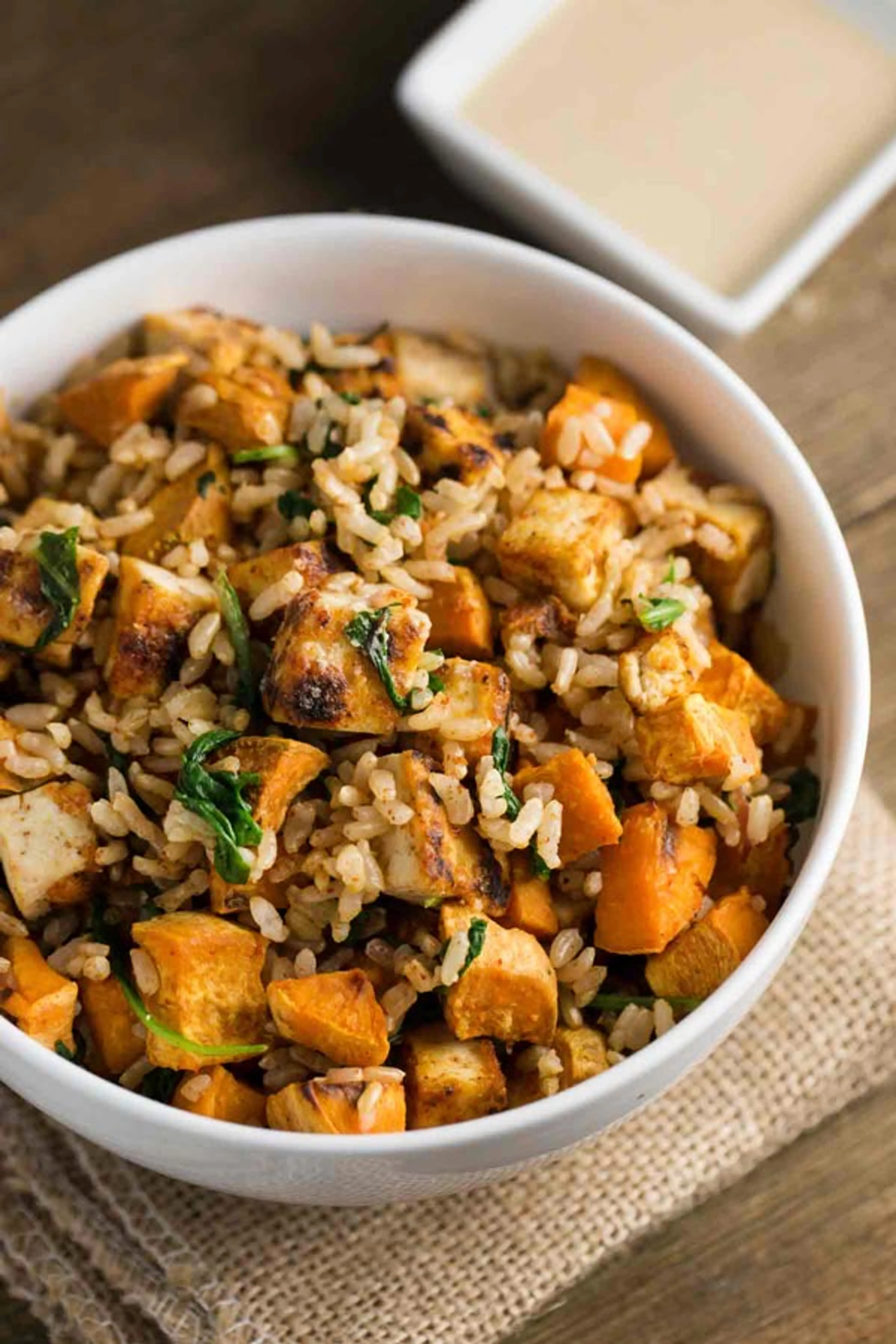 Tofu Sweet Potato Bowl with Tahini Sauce