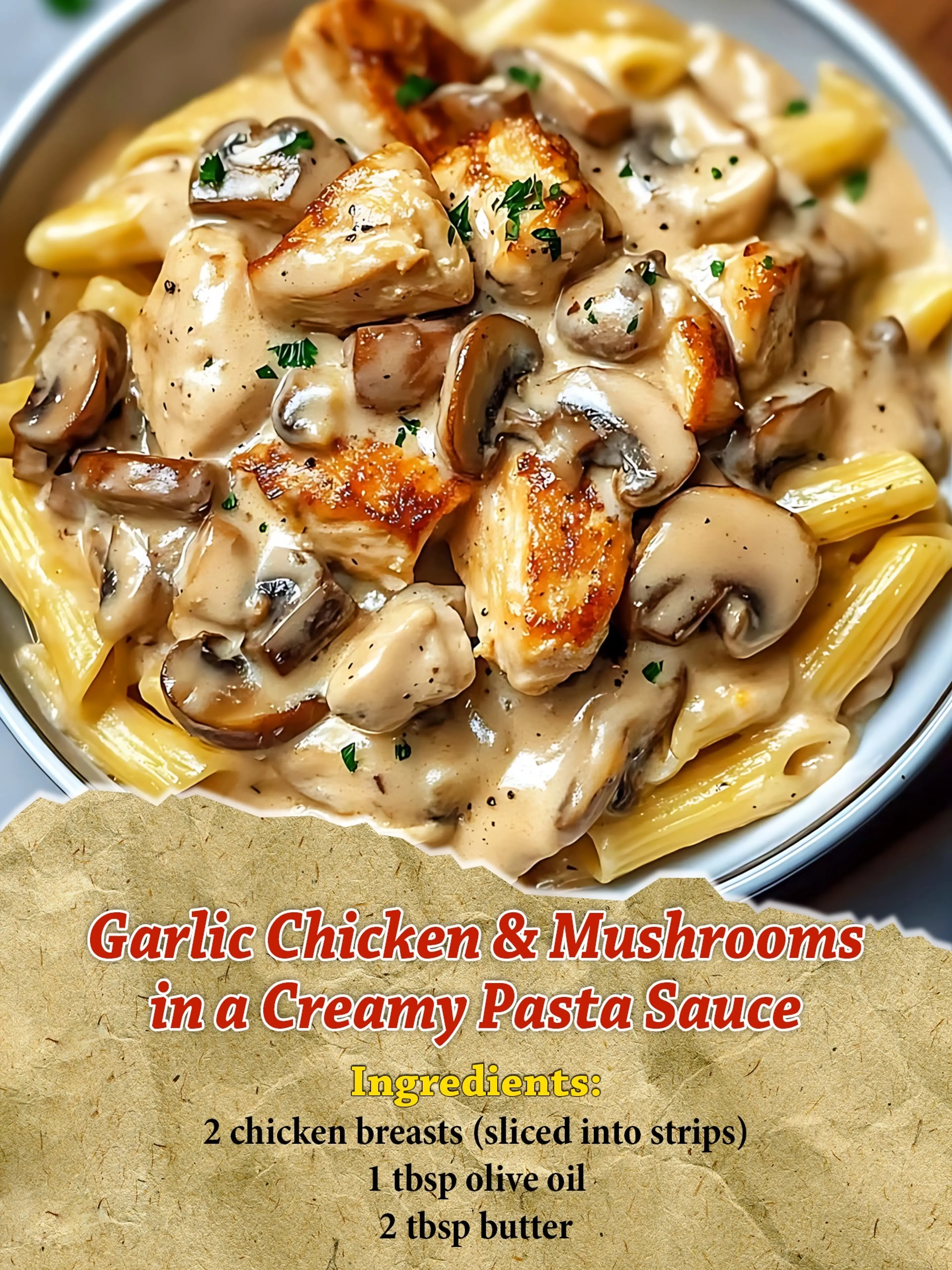 Garlic Chicken & Mushrooms in a Creamy Pasta Sauce