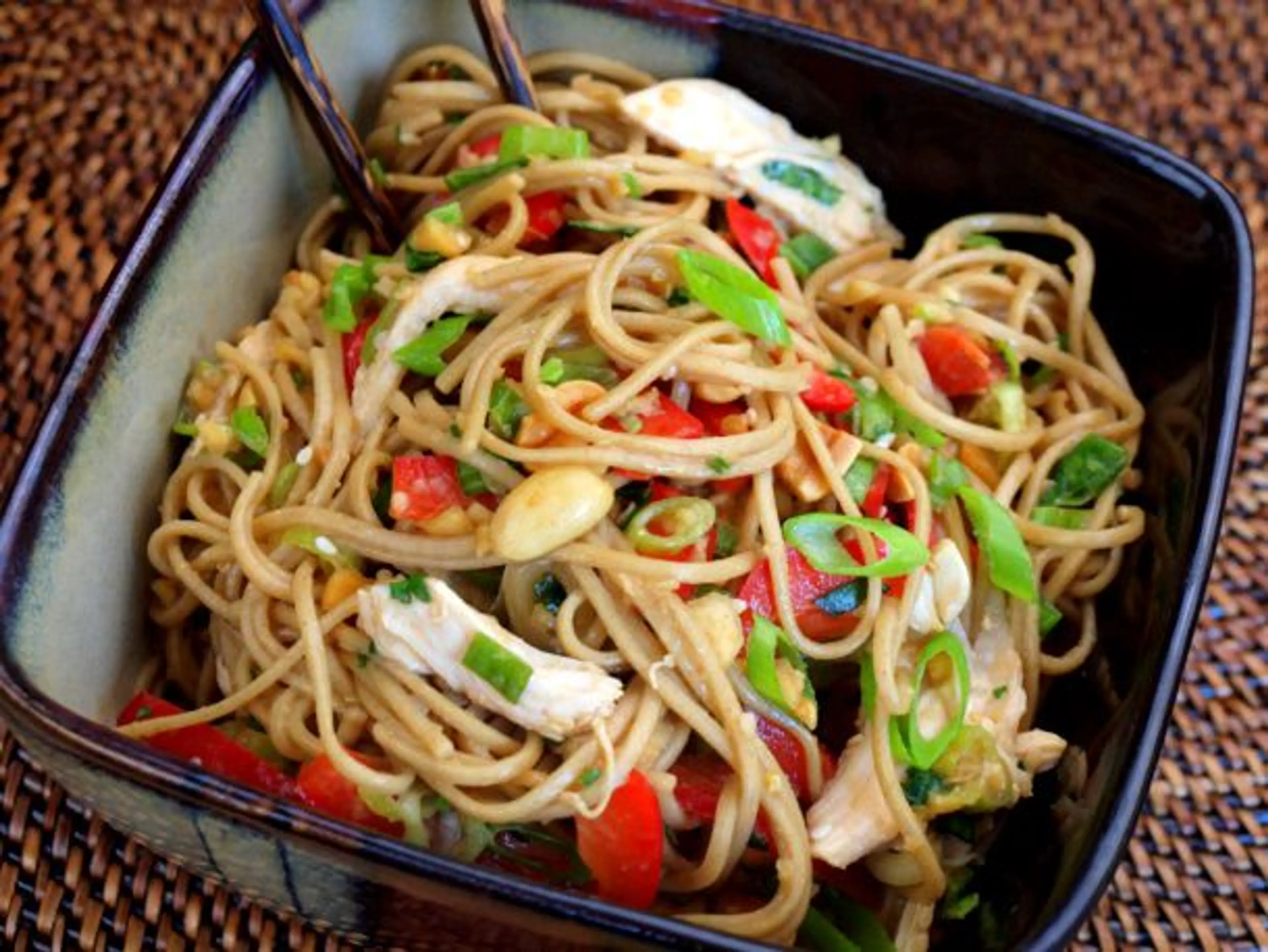 Asian Chicken Noodle Salad with Ginger-Peanut Dressing Recip