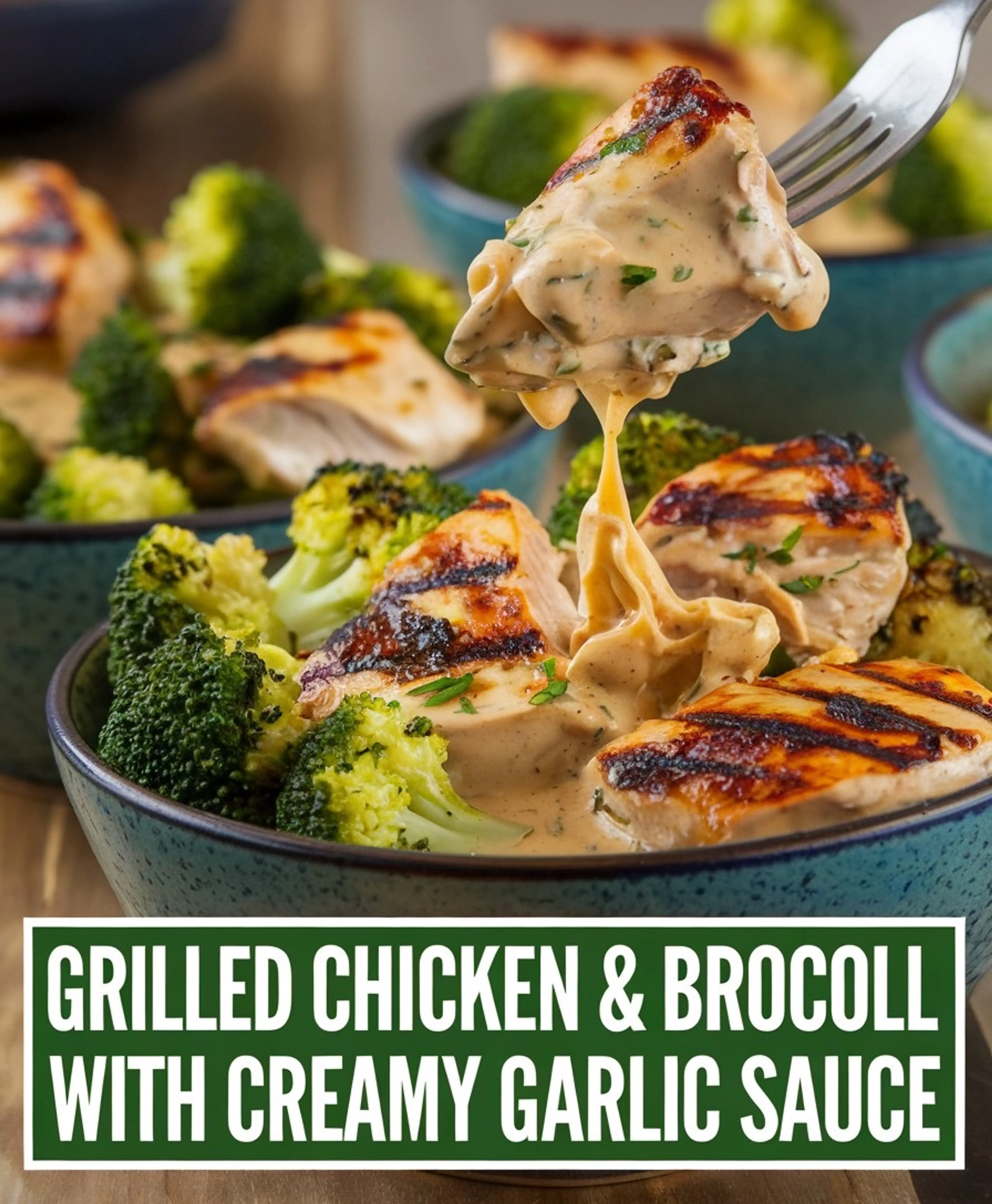 Grilled Chicken & Broccoli Bowls with Creamy Garlic Sauce