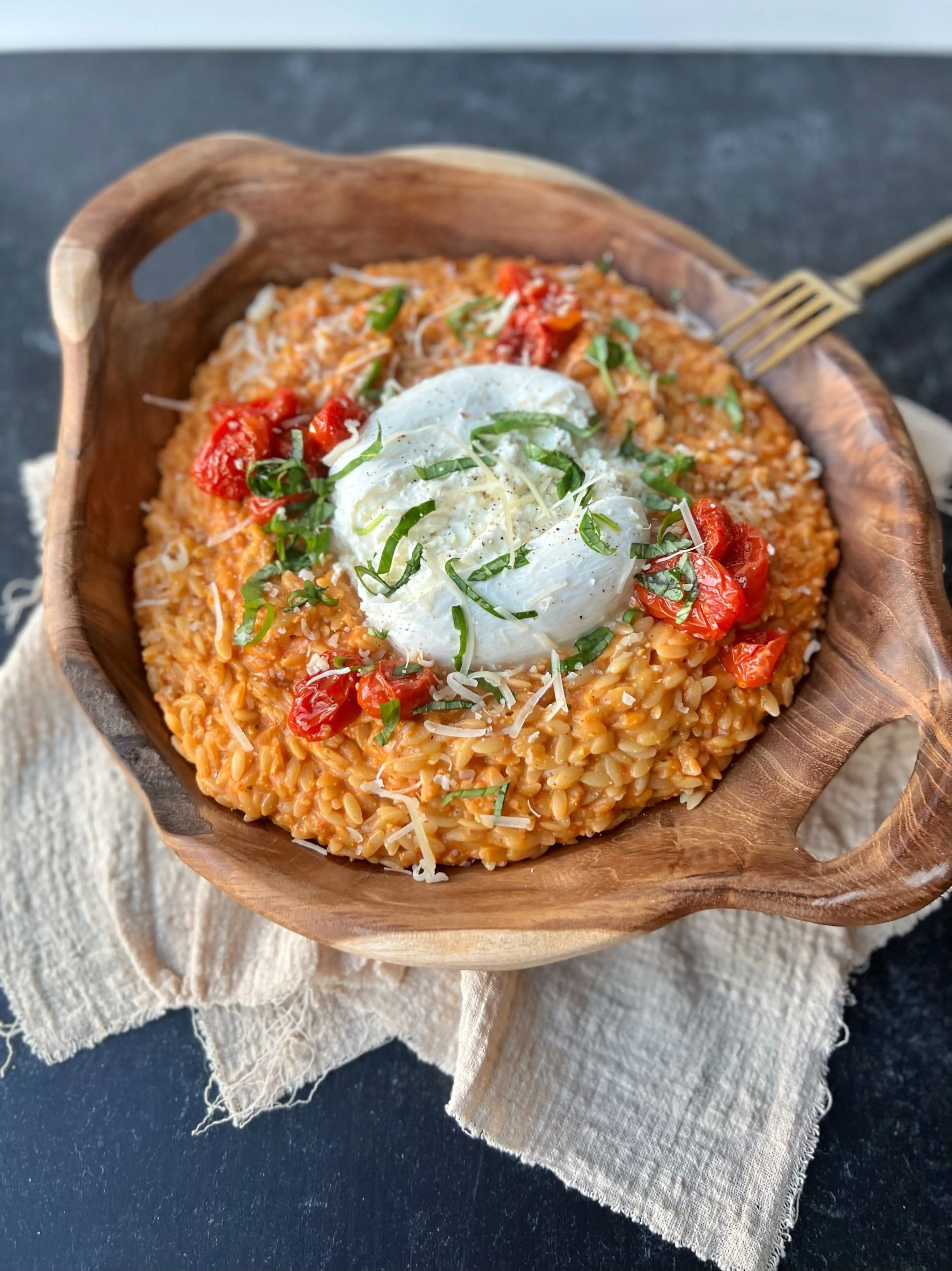 Roasted Tomato Orzo with Burrata