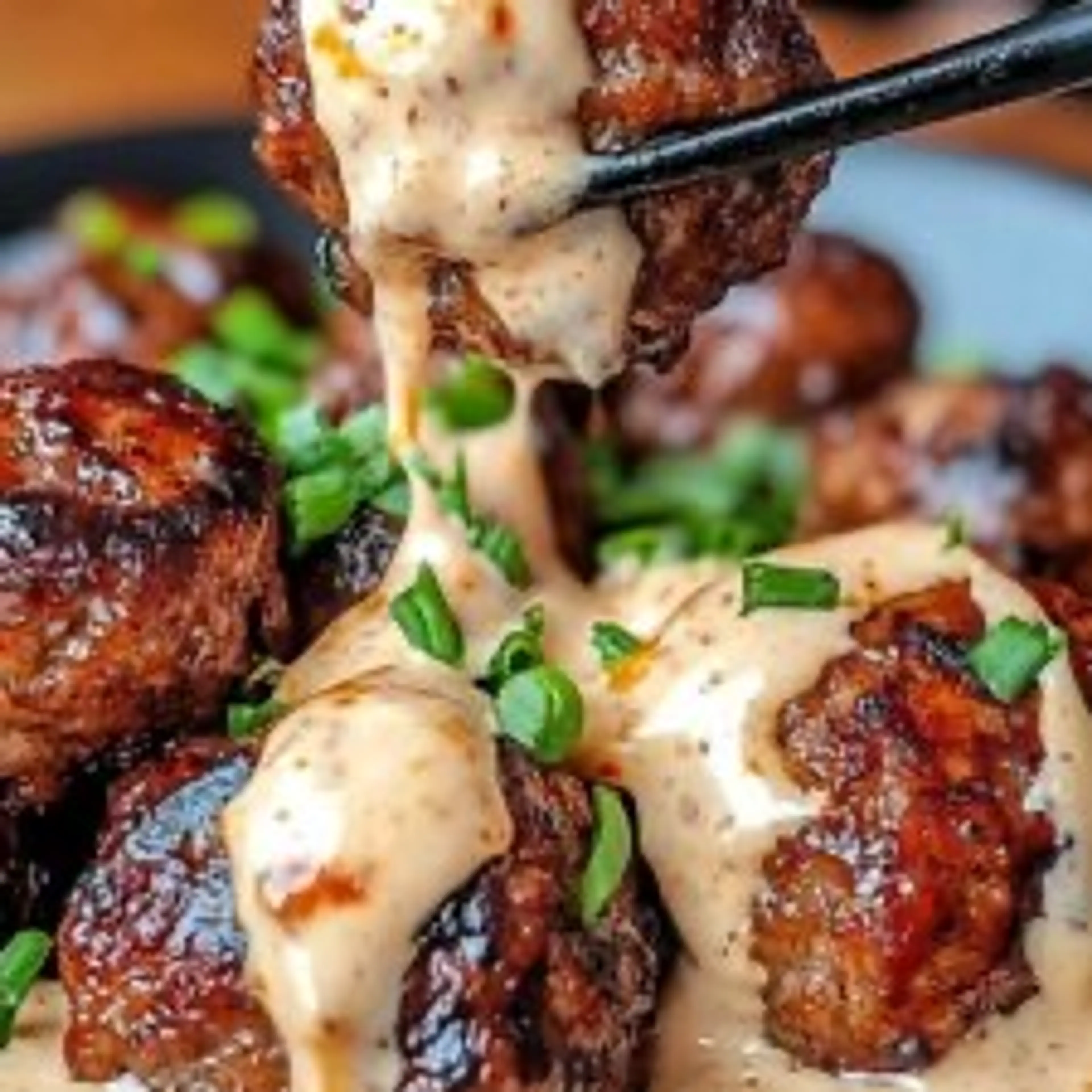 Korean BBQ Meatballs with Spicy Mayo Dip