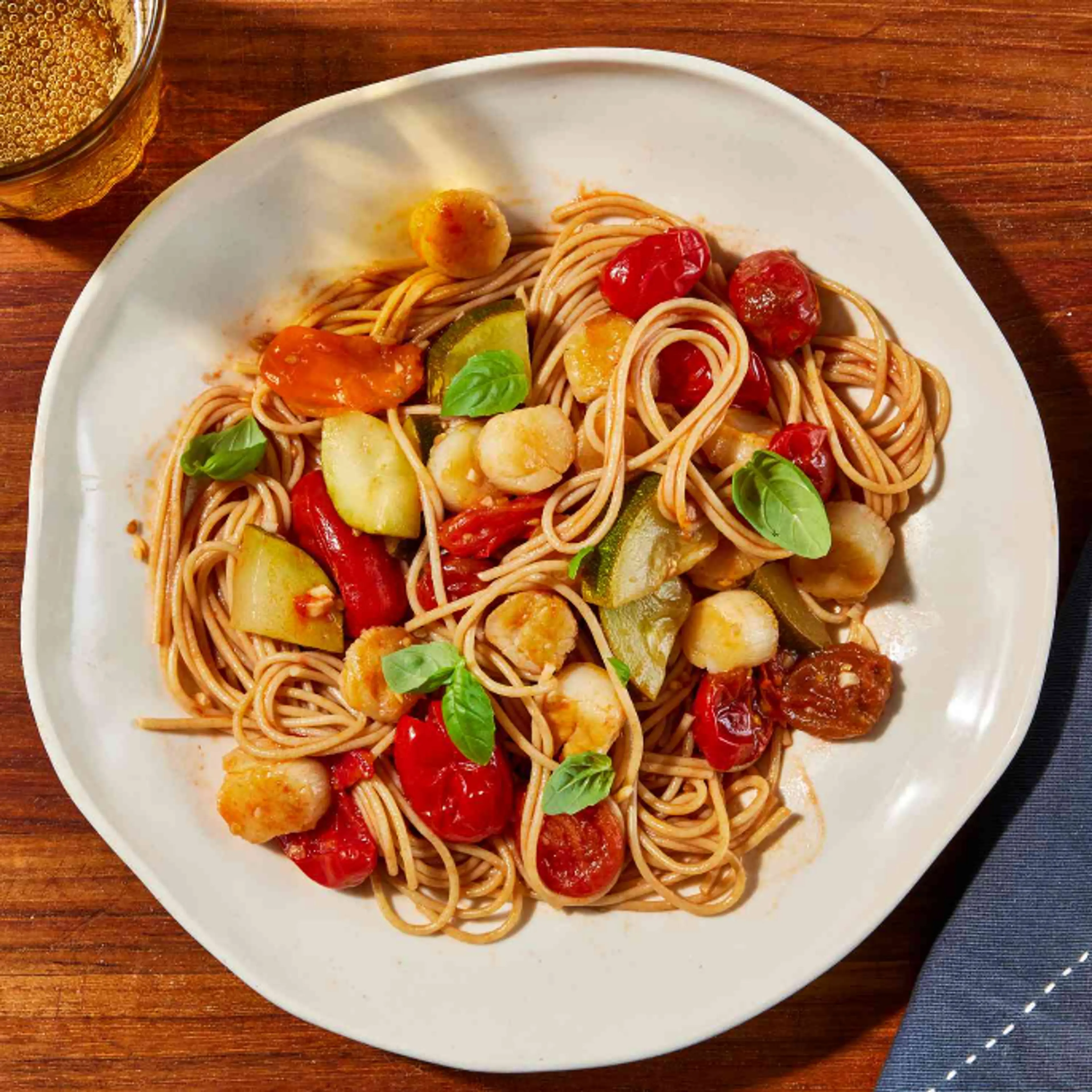 Pasta with Garlicky Tomato Sauce & Bay Scallops
