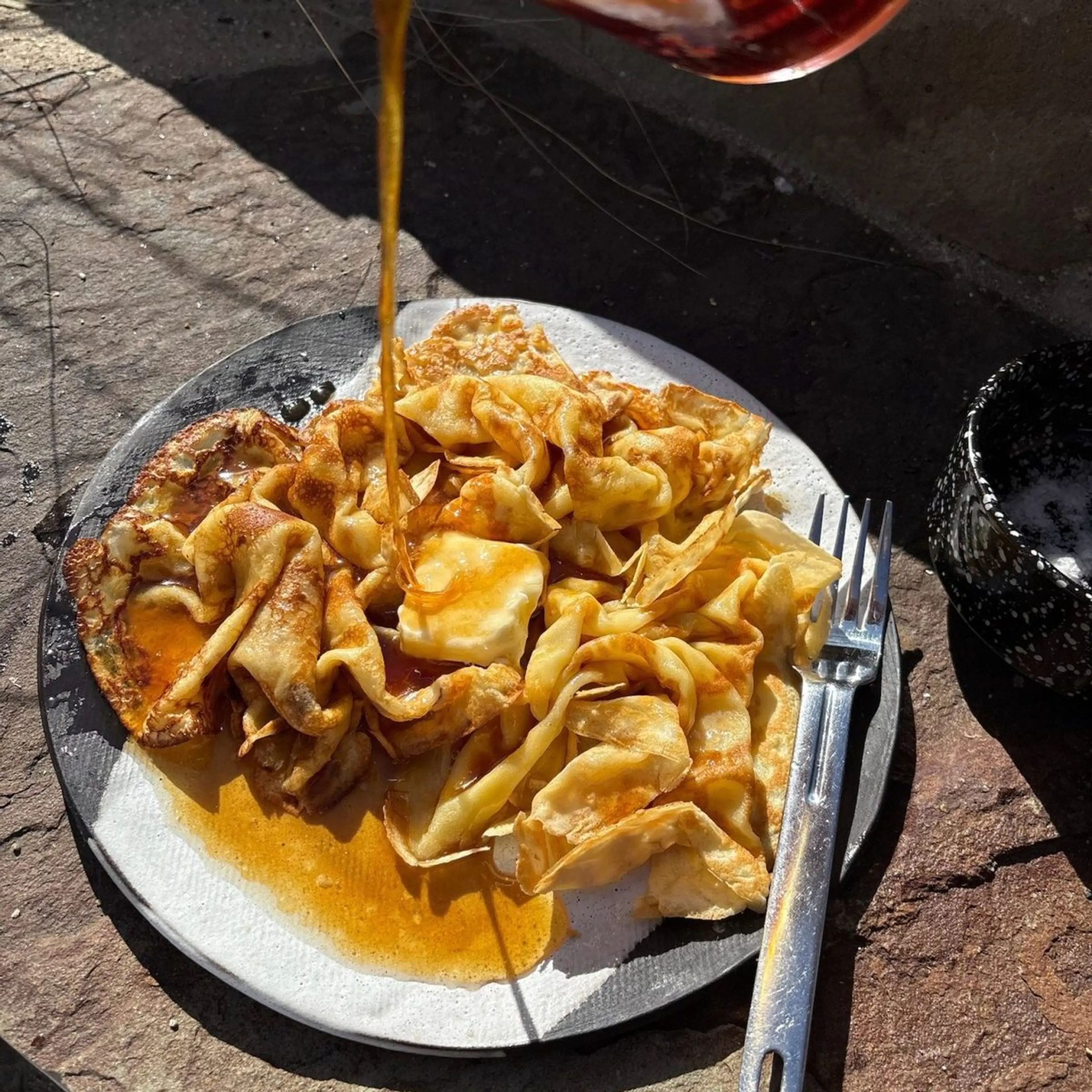 Scrunched Mochi Crepes with Maple Soy Butter