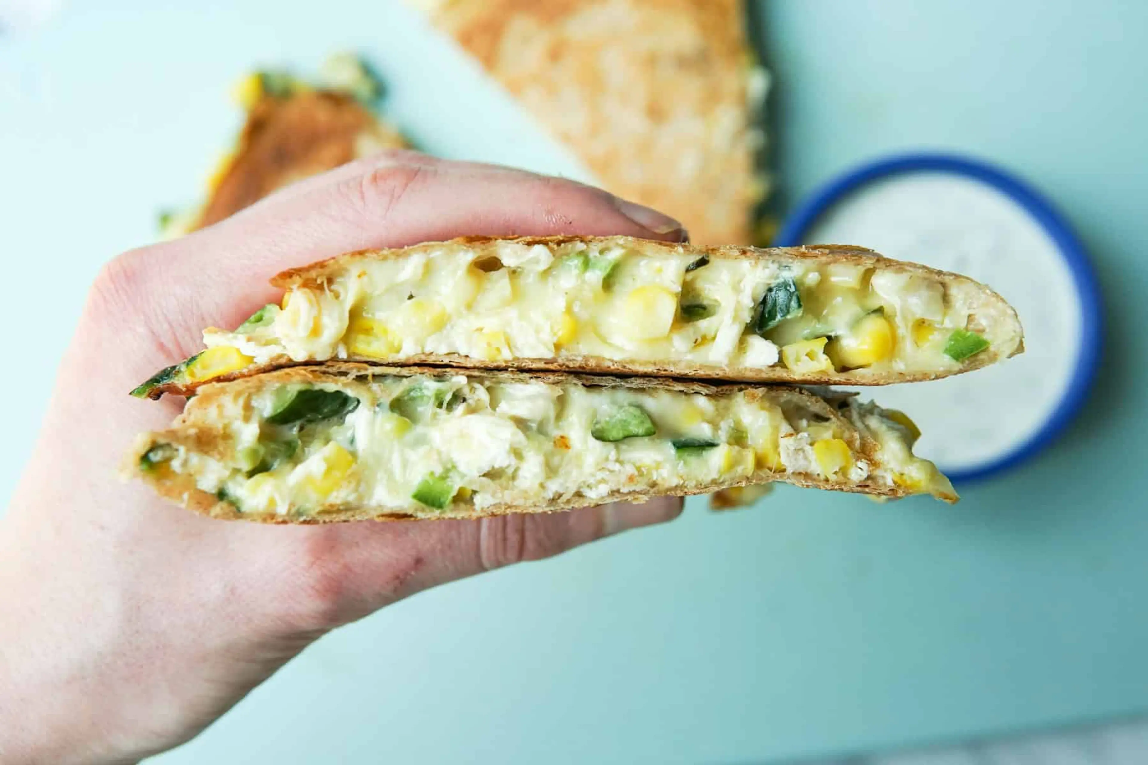 Zucchini Corn Quesadillas with Cilantro Lime Yogurt