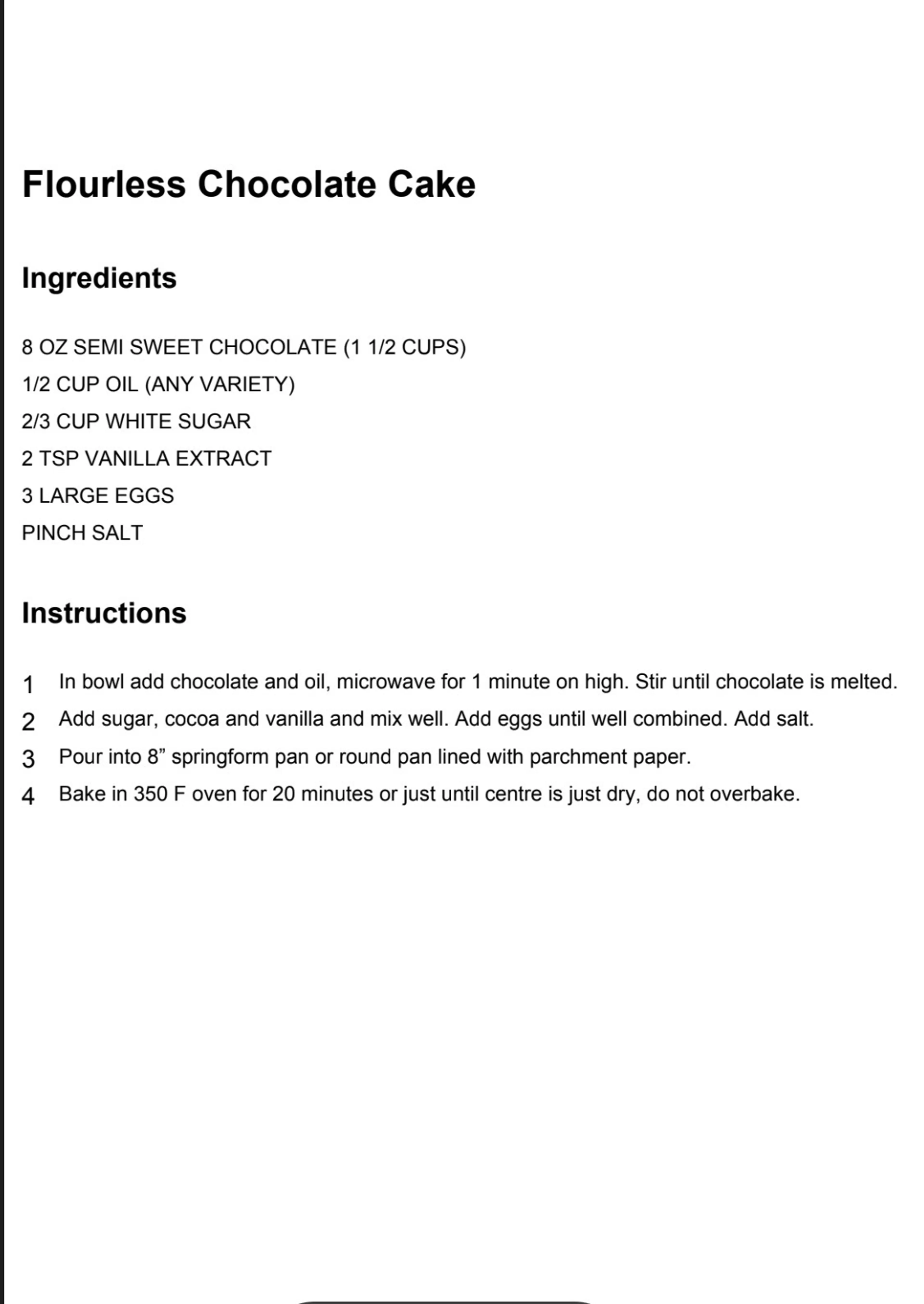 FLOURLESS CHOCOLATE CAKE