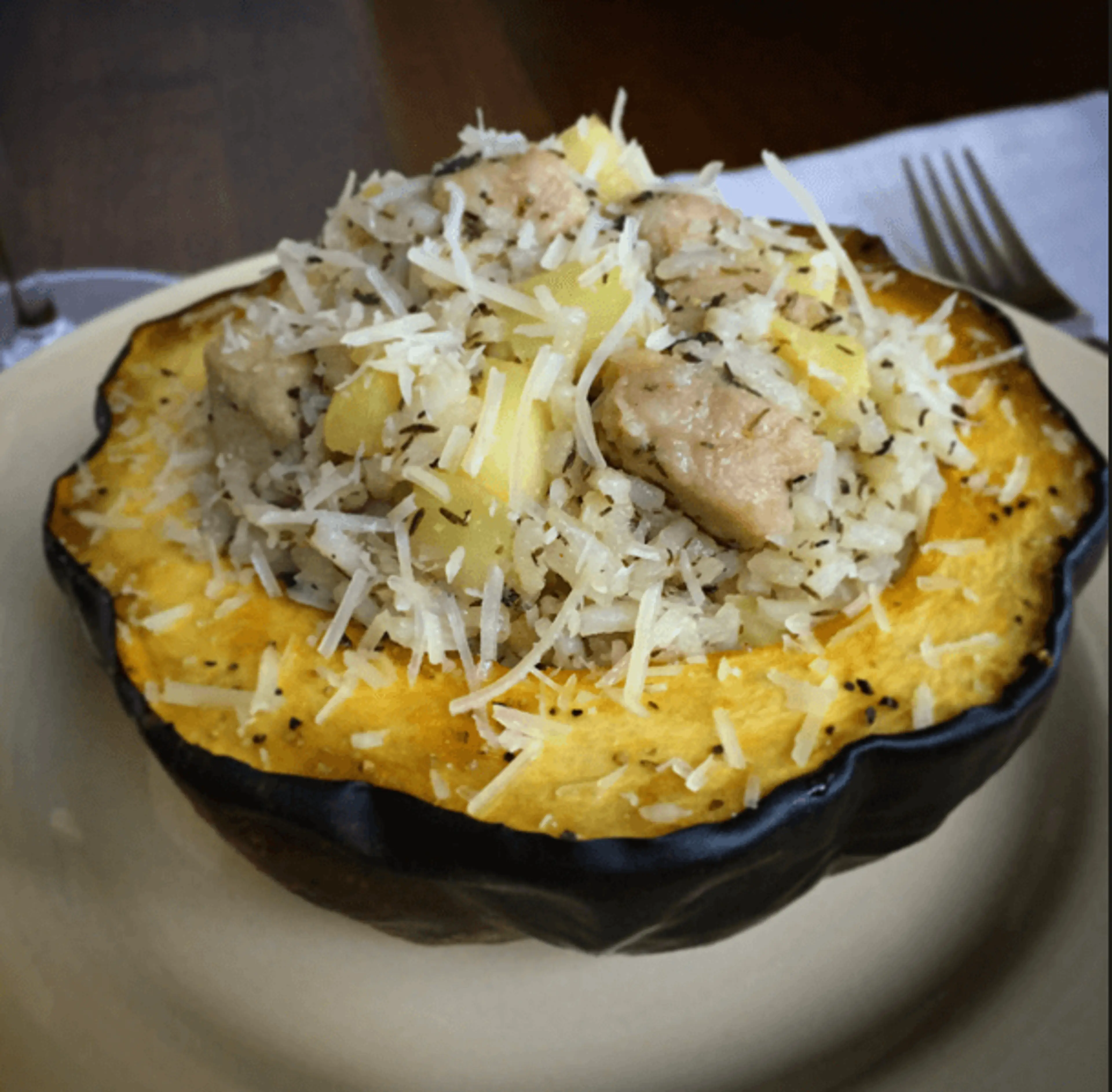 Maple-Sage Pork & Apple Stuffed Acorn Squash