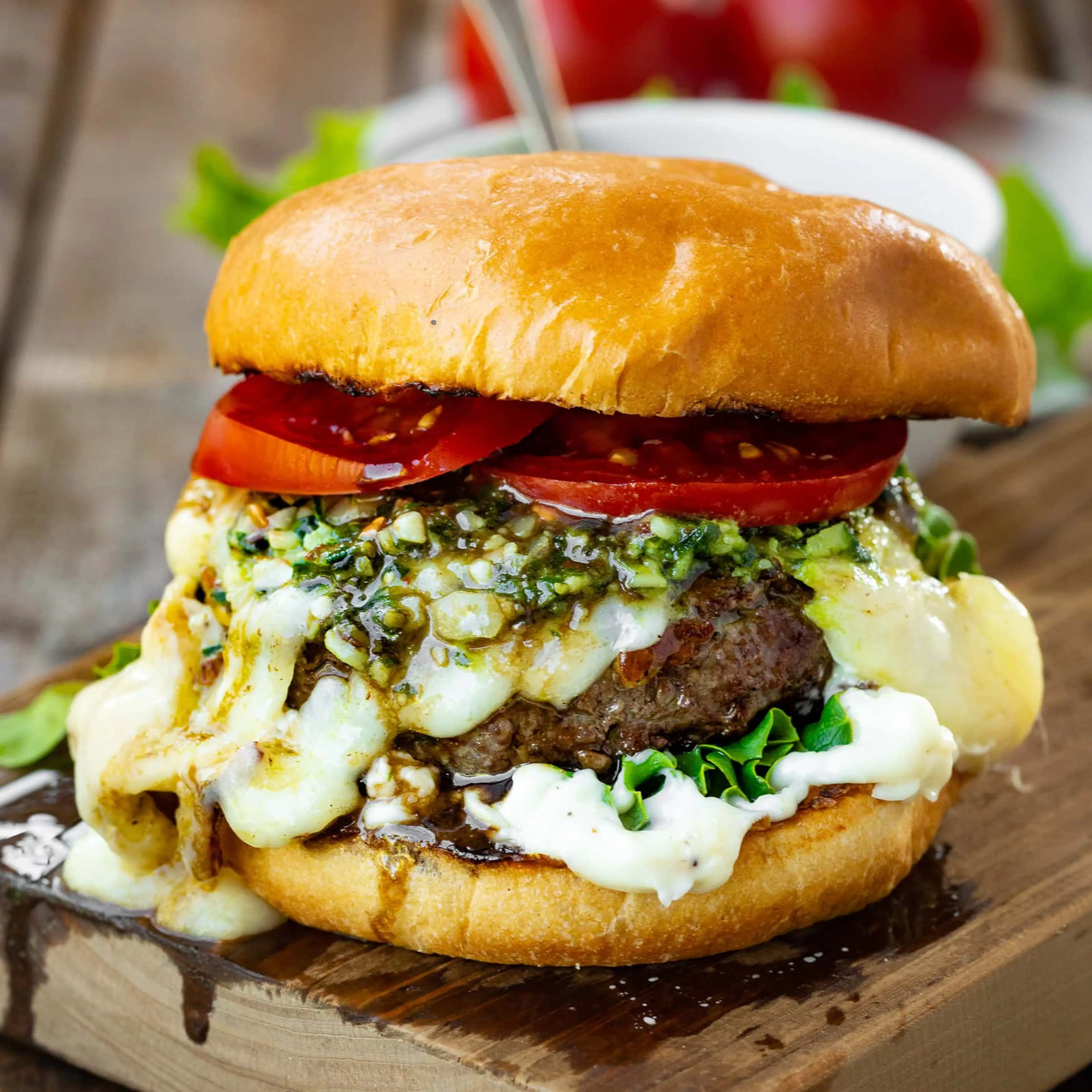 Garlic Pesto Caprese Burgers