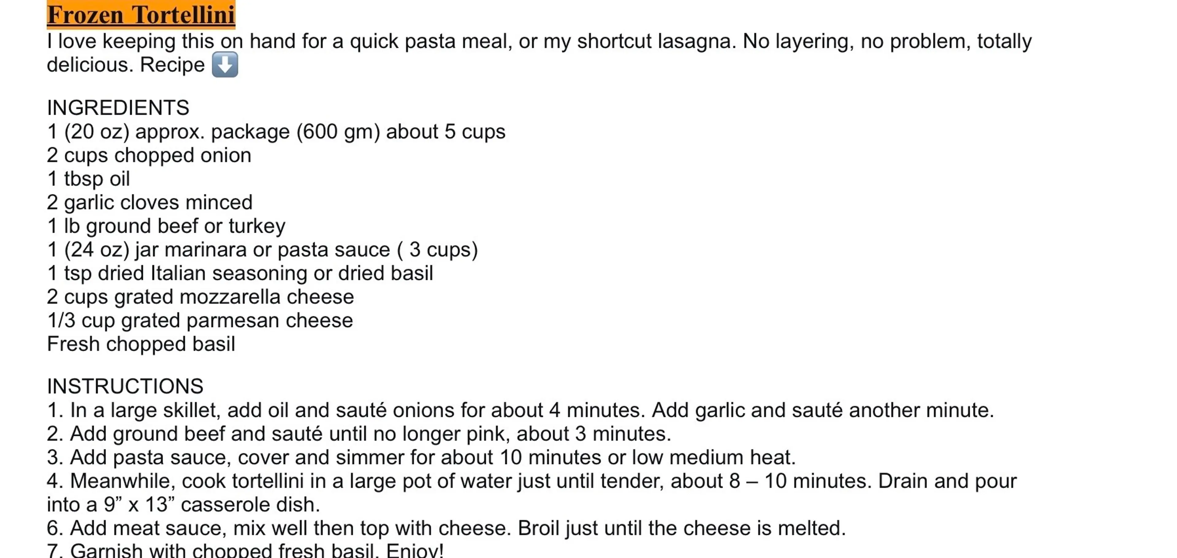 Frozen Tortellini