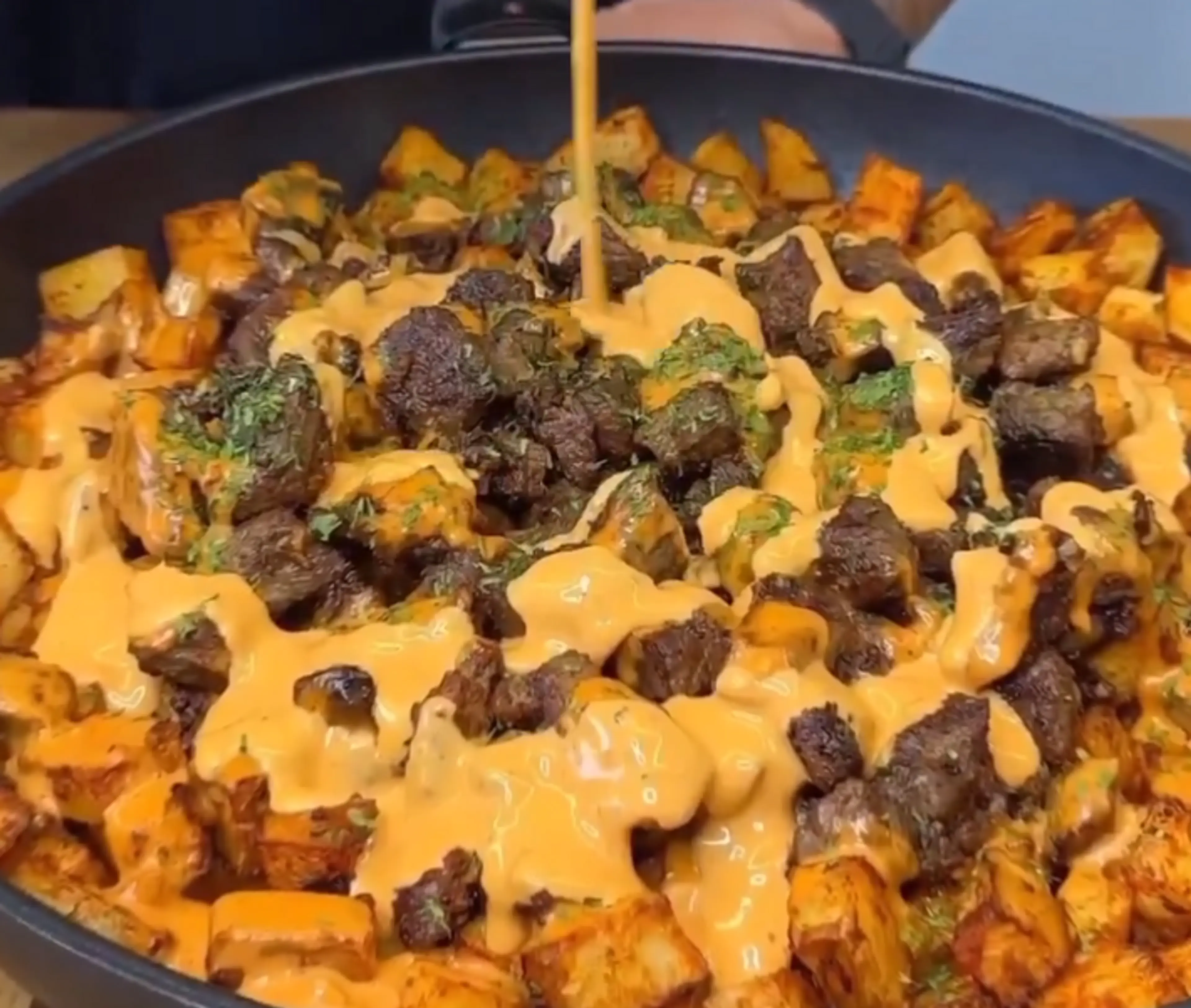 Creamy Garlic Butter Meat Bites & Crispy Potatoes