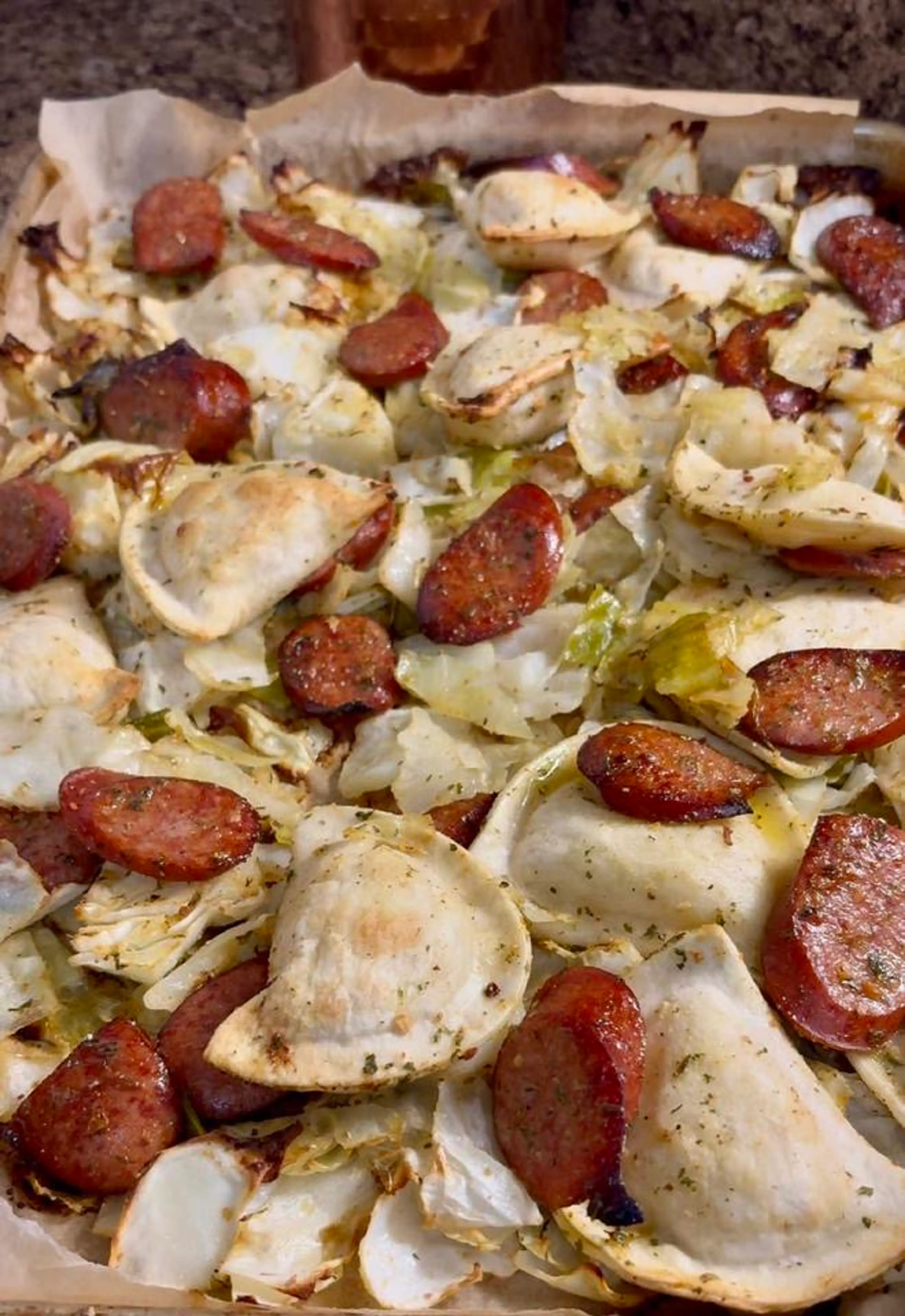 Sausage, Cabbage And Pierogis