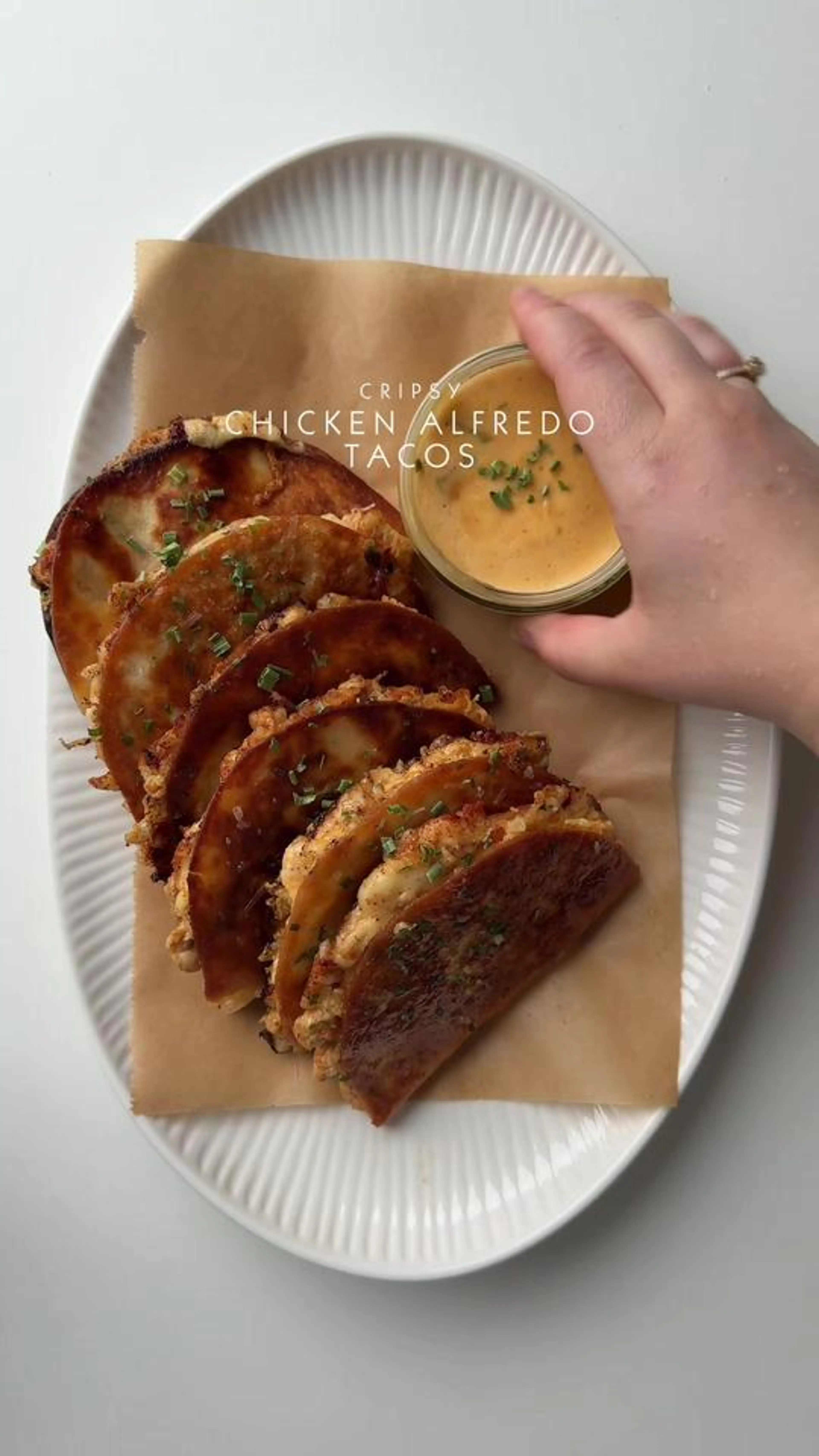 Crispy Chicken Alfredo Tacos with Alfredo Dipping Sauce