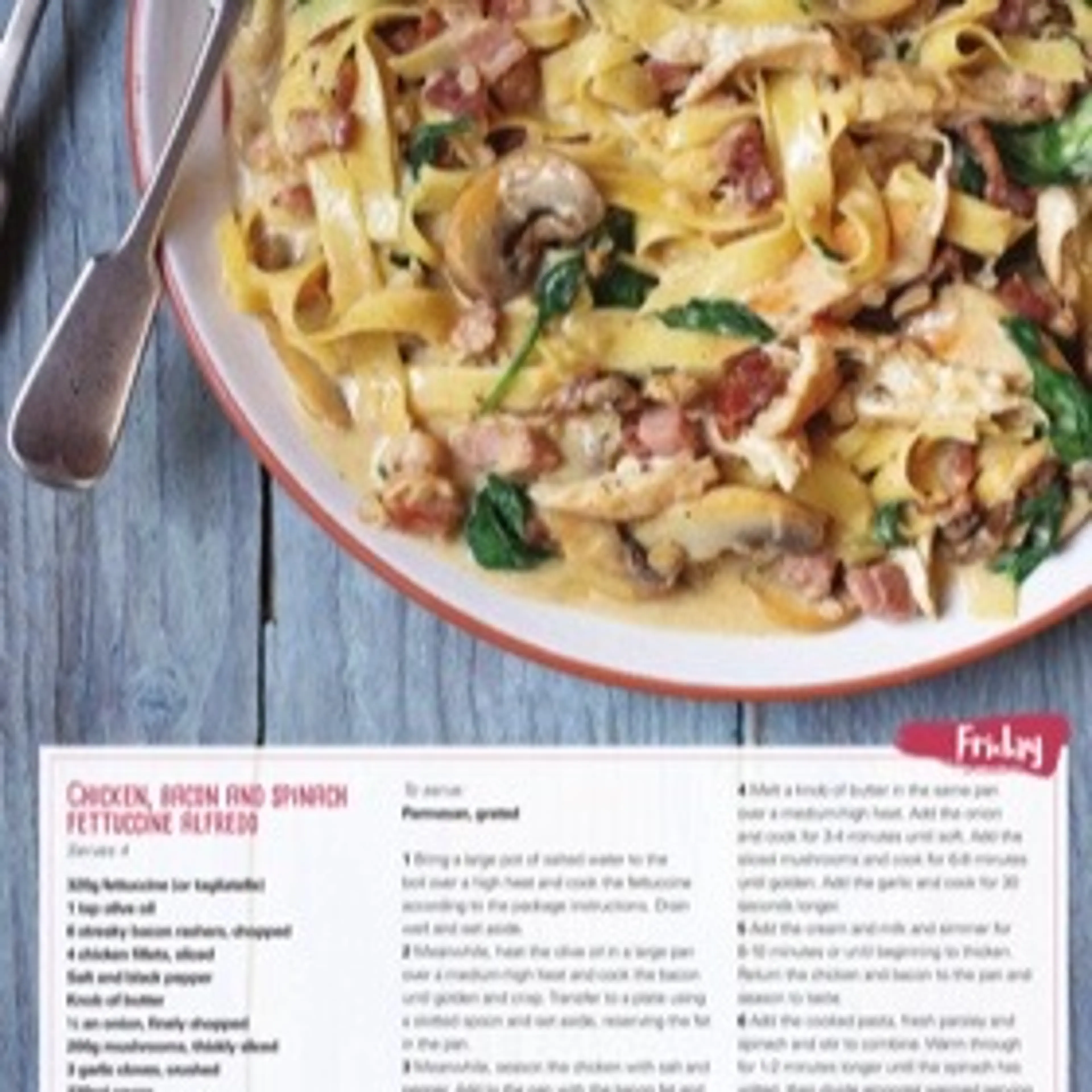 CHICKEN, BACON AND SPINACH FETTUCCINE ALFREDO